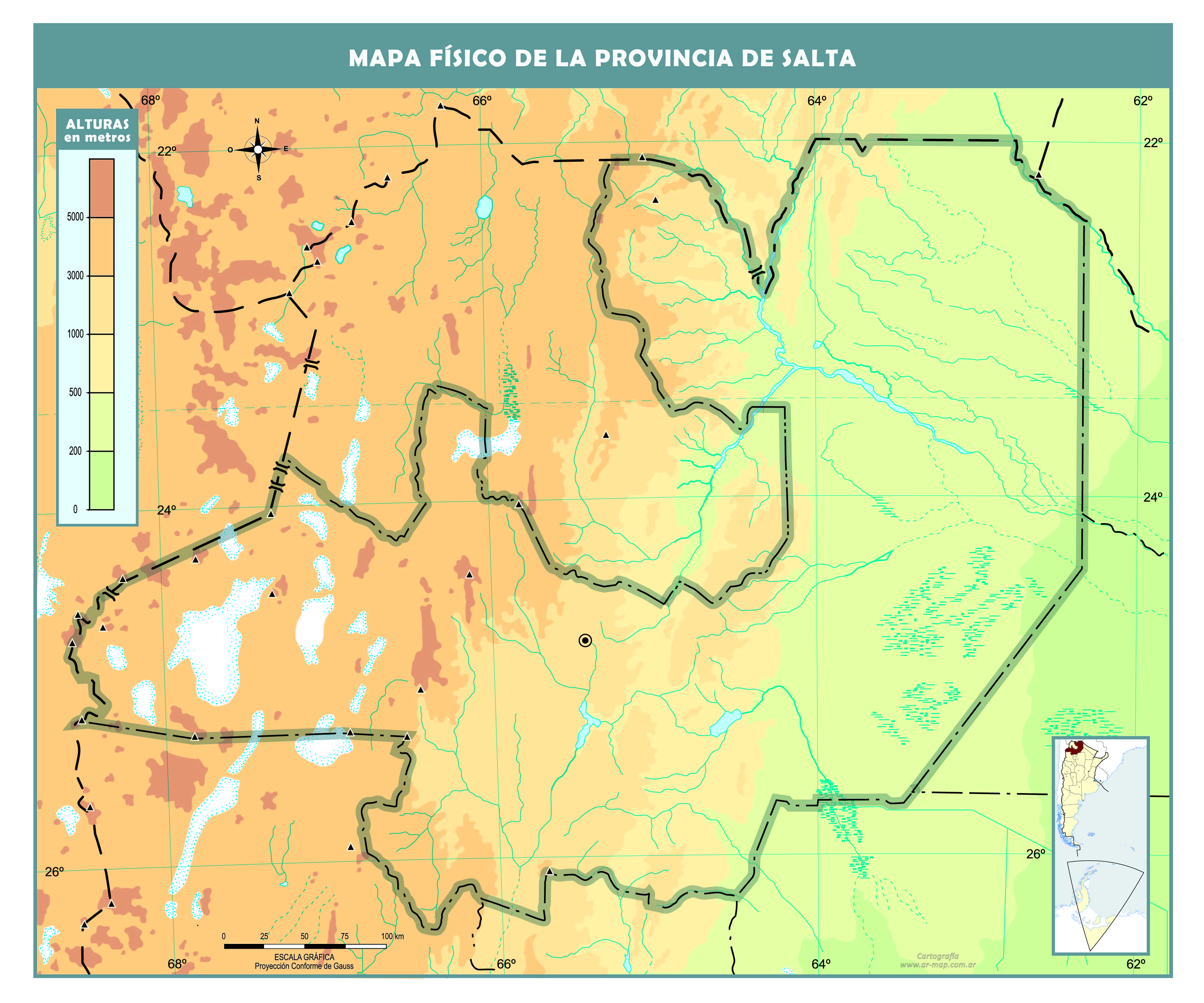 Mapa físico mudo de la provincia de Salta