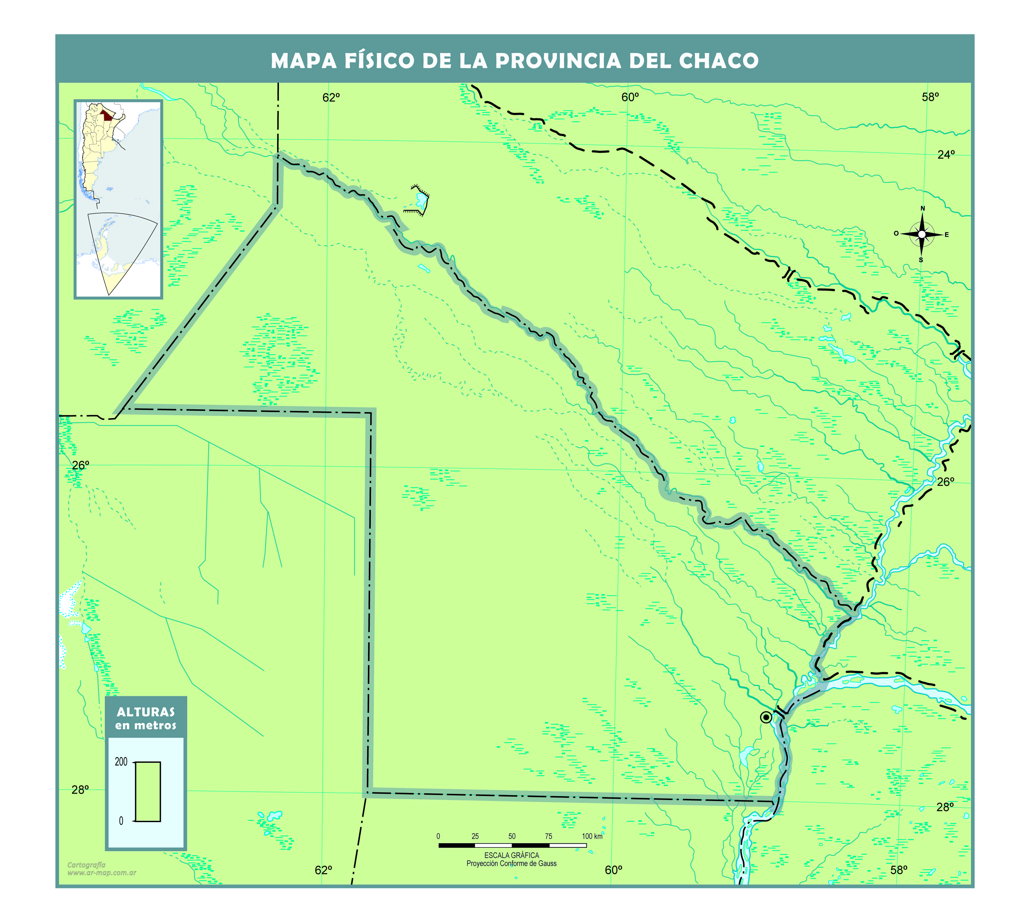 Mapa físico mudo de la provincia de Chaco
