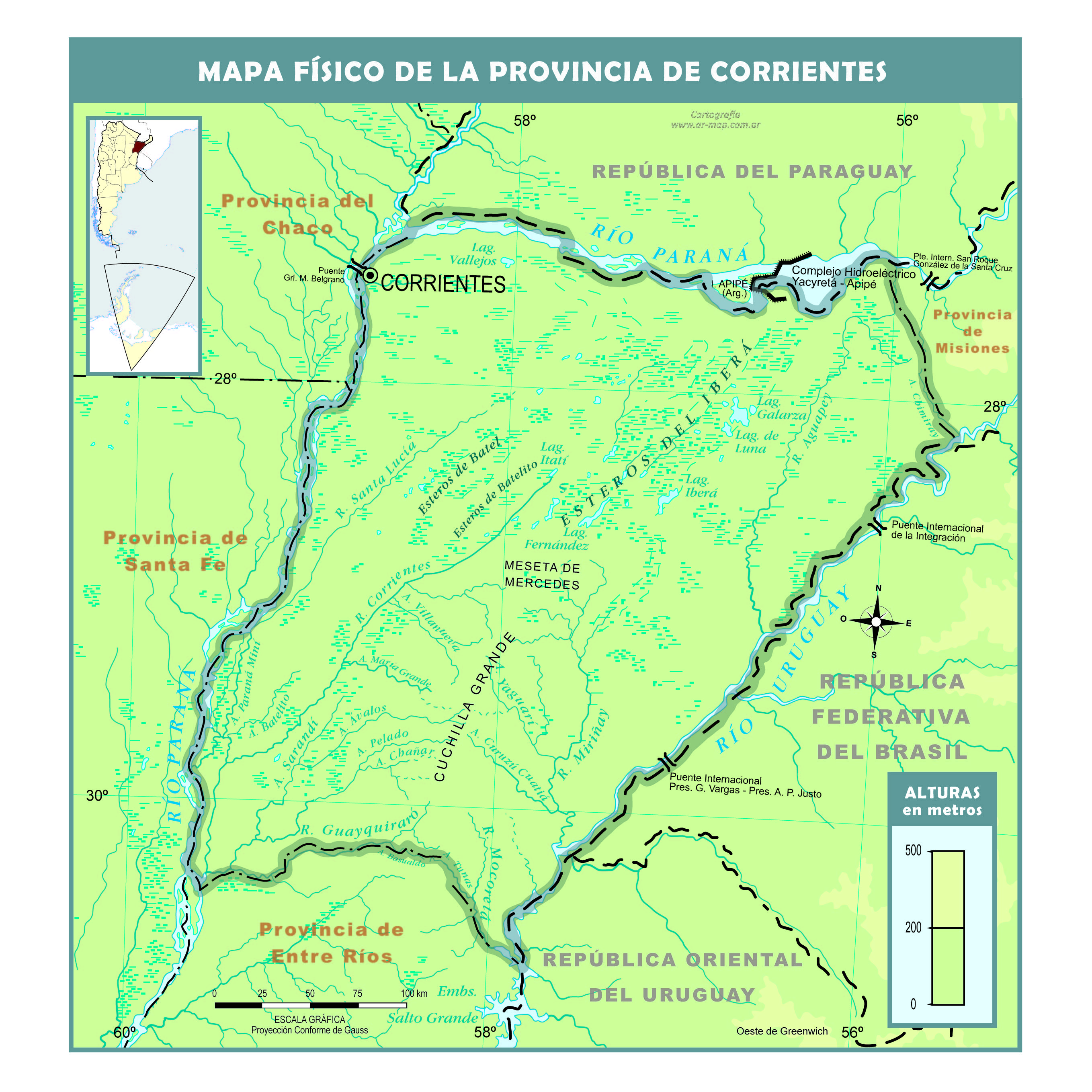 Mapa físico de Corrientes