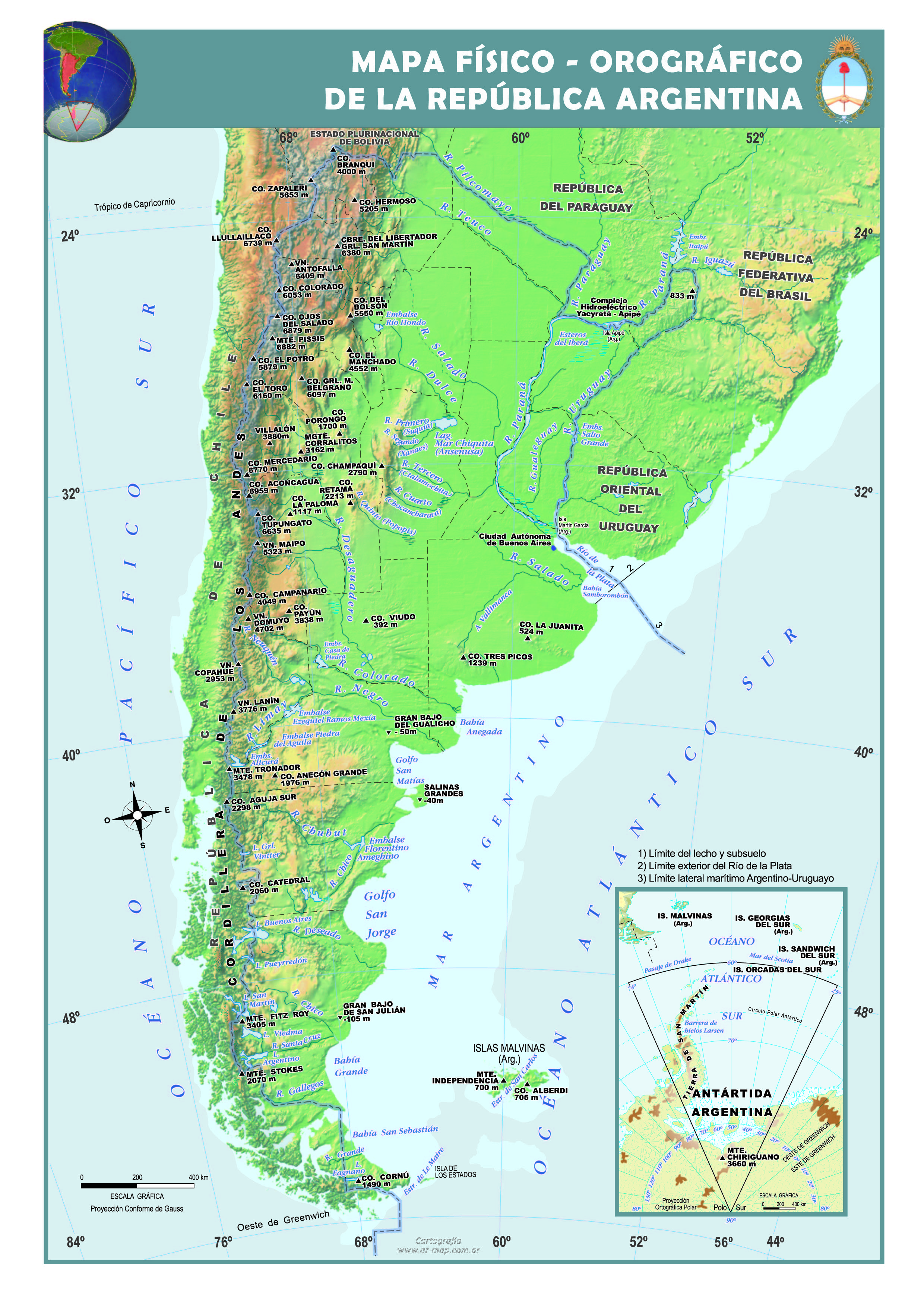 Mapa físico orográfico de la República Argentina
