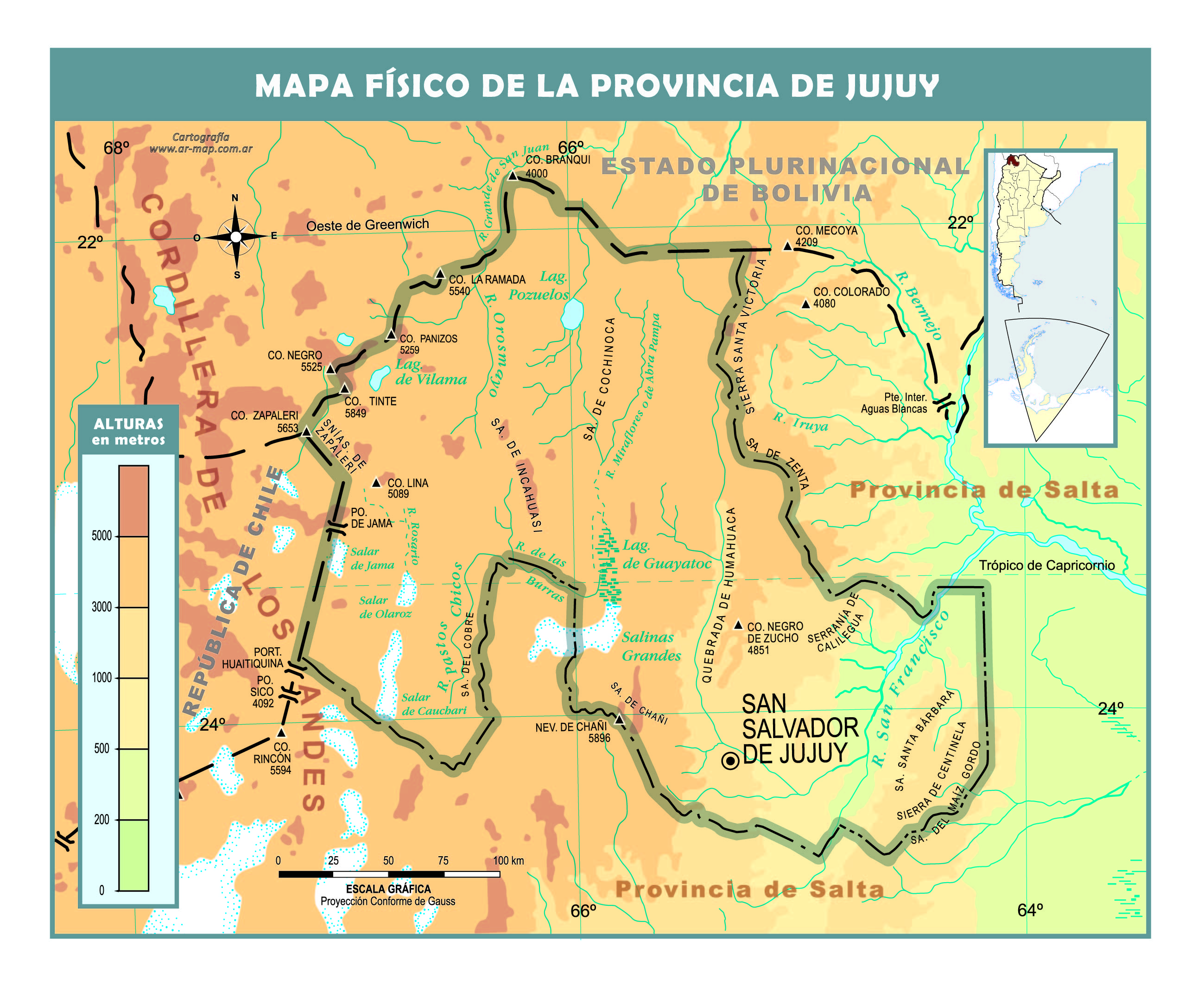 Mapa físico de Jujuy