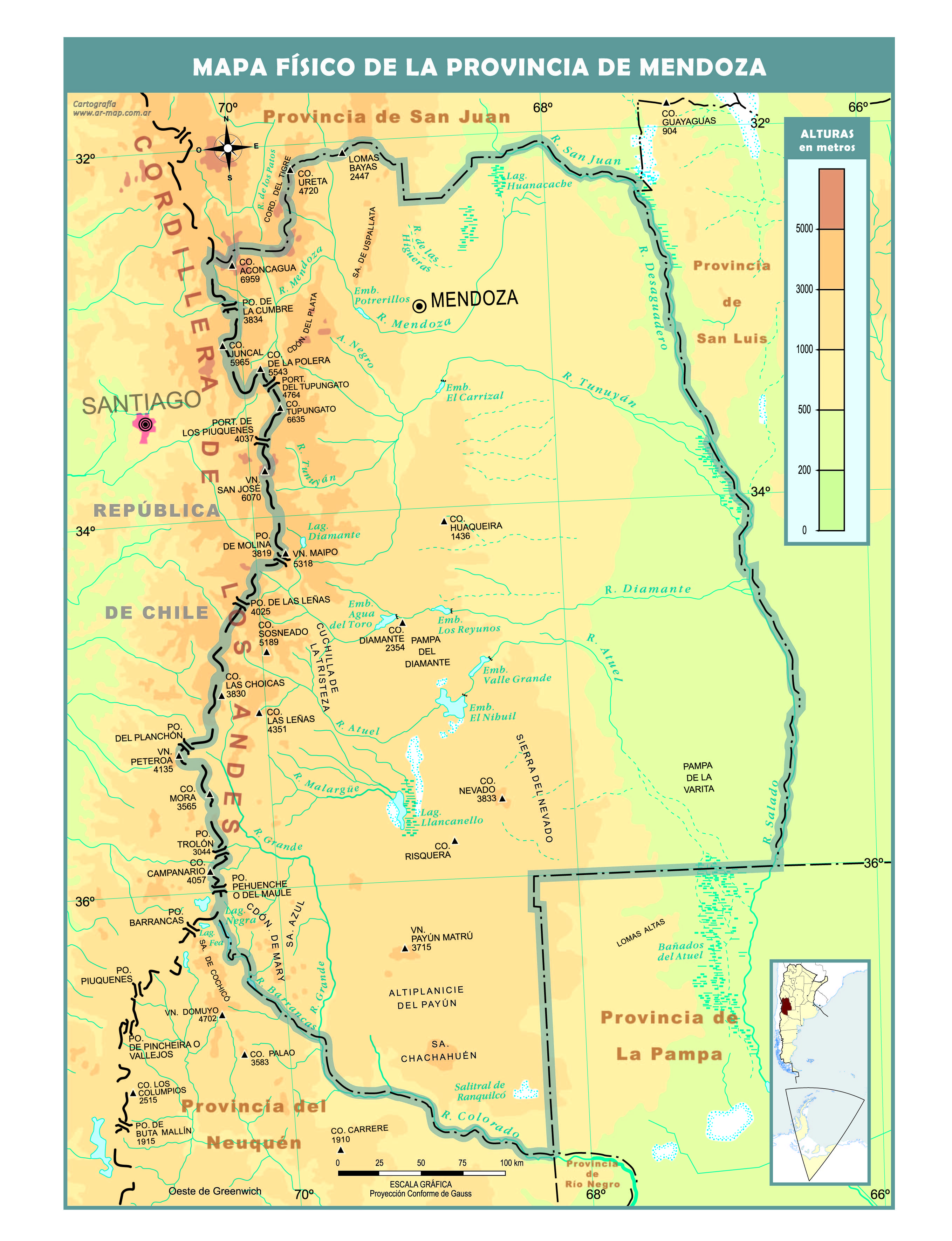 Mapa físico de Mendoza