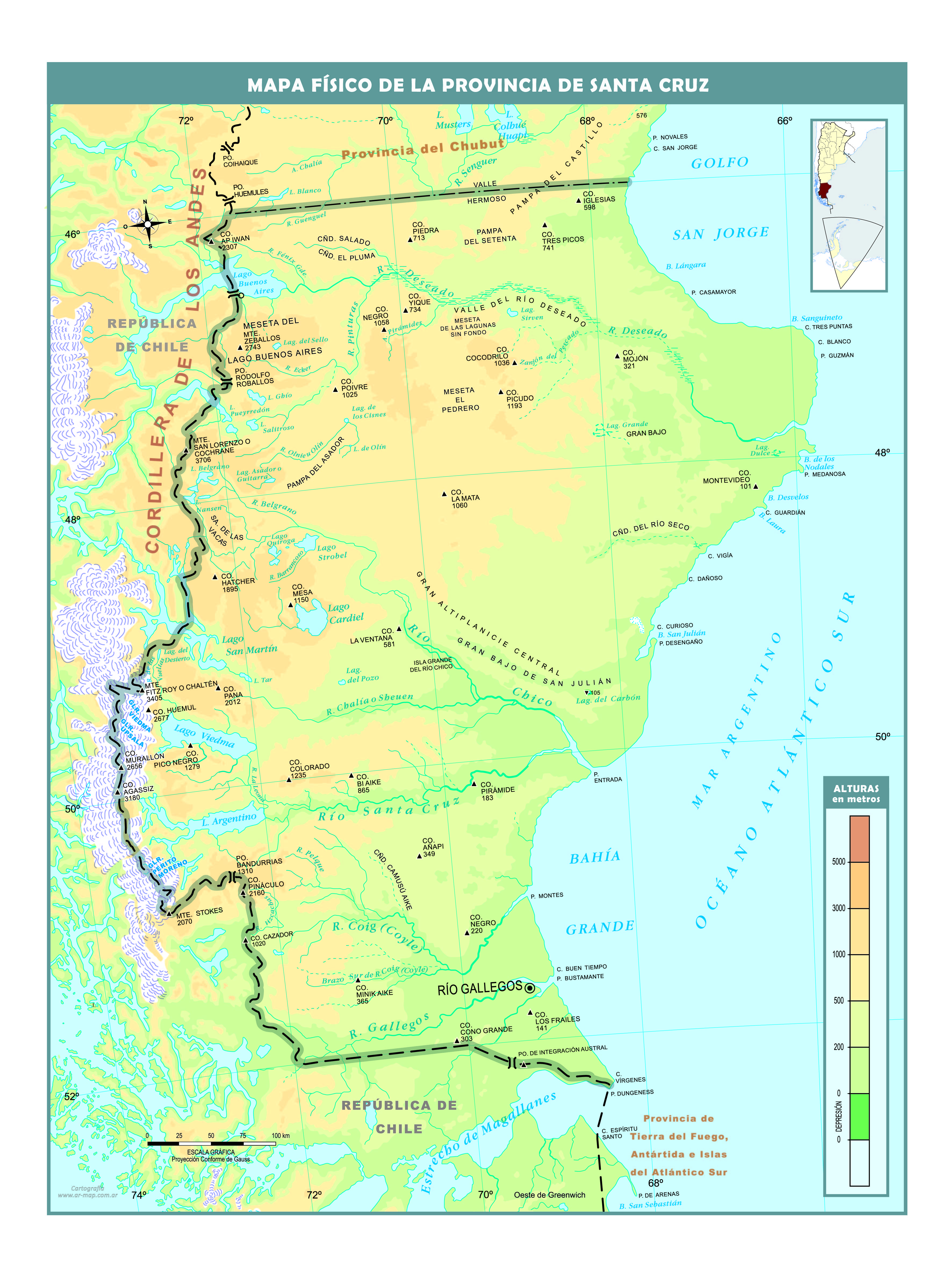 Mapa físico de Santa Cruz