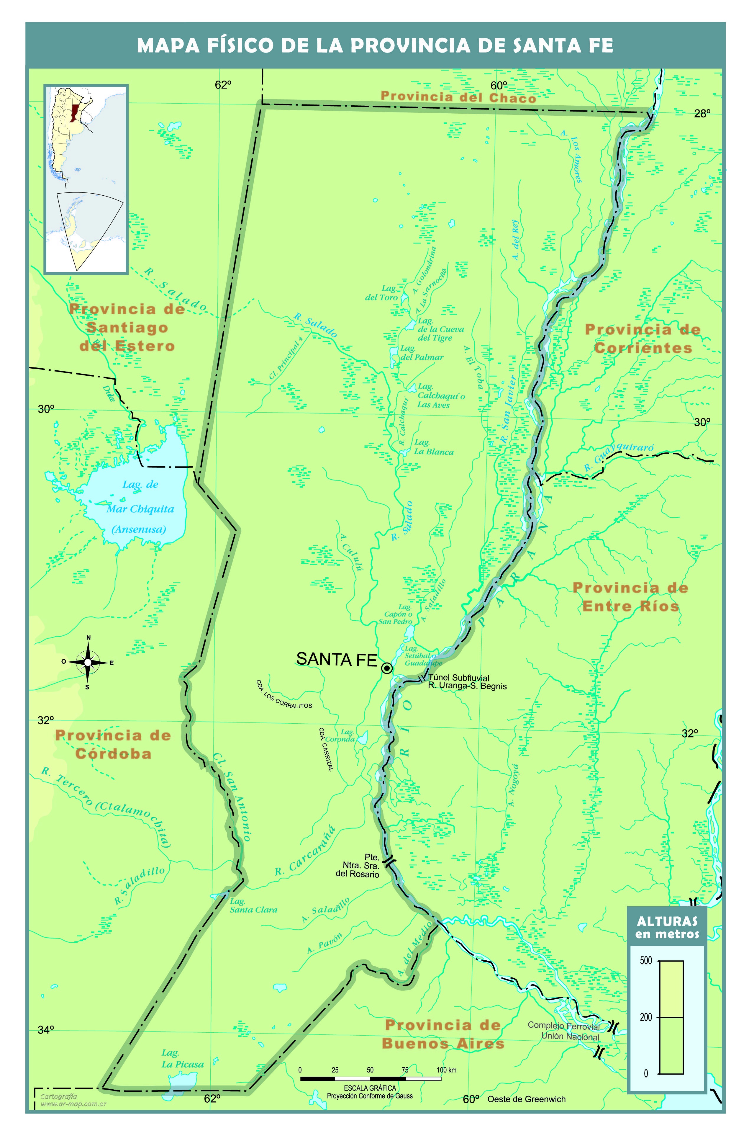 Mapa físico de Santa Fe