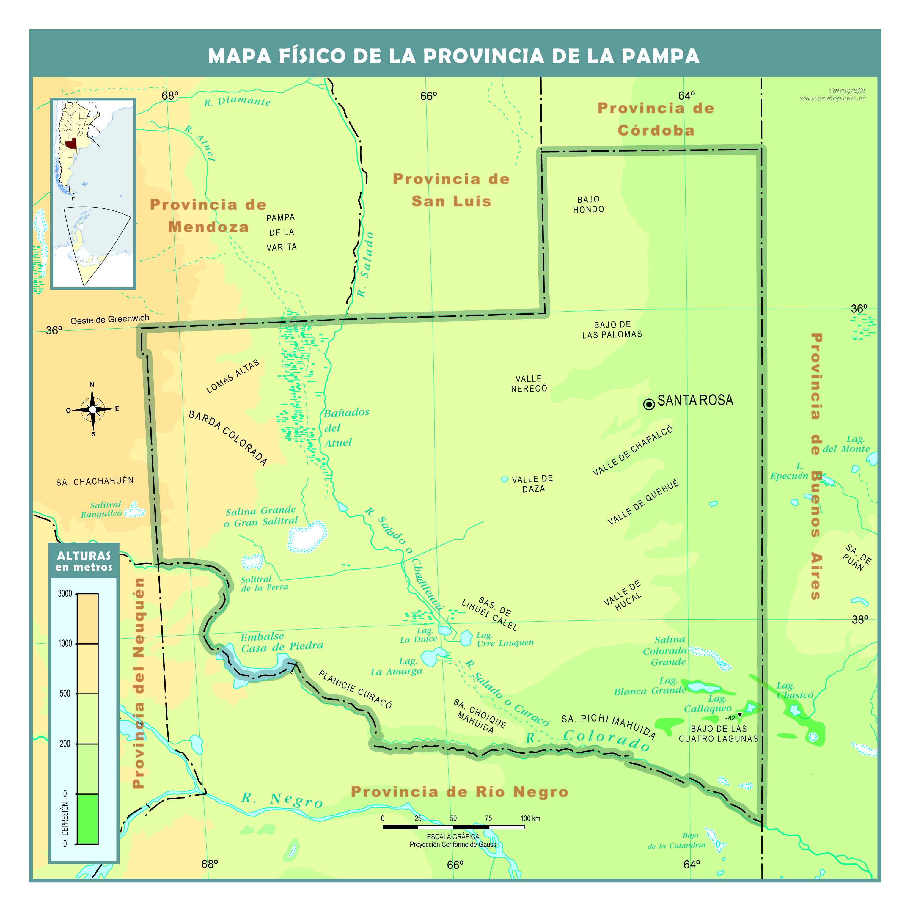 Mapa físico de La Pampa