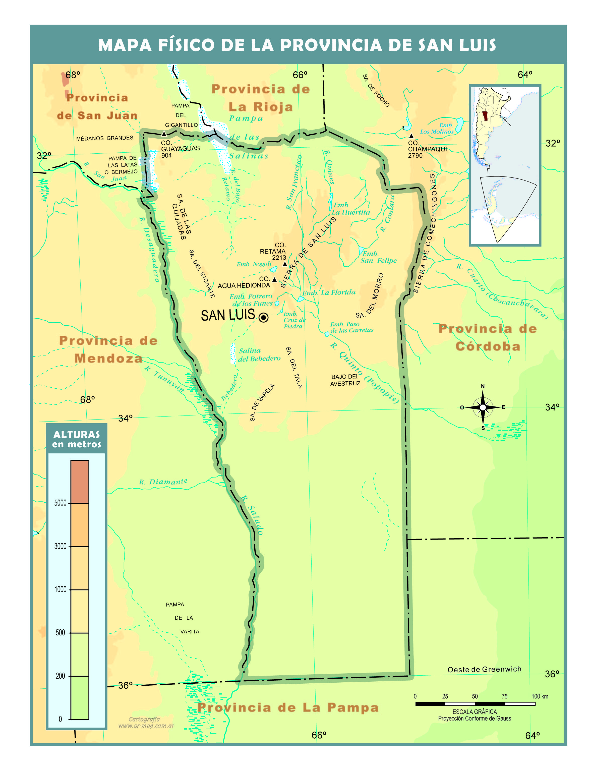 Mapa físico de San Luis