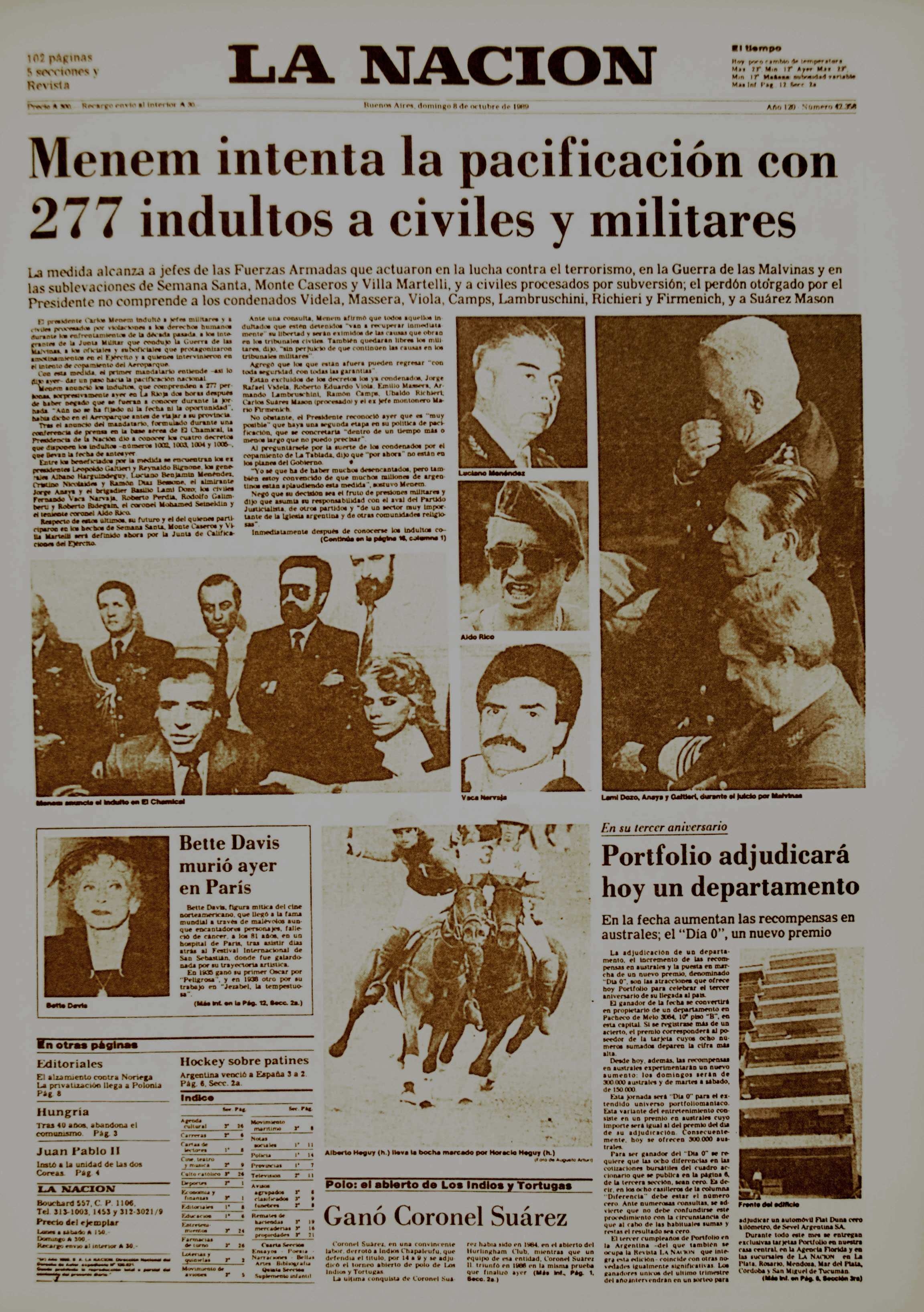 «Menem intenta la pacificación con 277 indultos a civiles y militares»