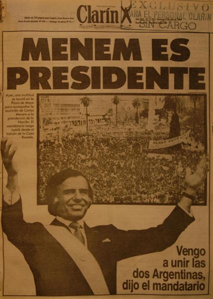 Diario Clarín «Menem es presidente»
