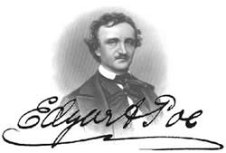 Retrato y firma de Edgar Allan Poe.