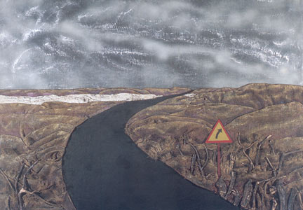 Obra de Berni - Camino bajo el cielo gris, 1975.