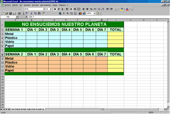 Pantalla del Excel: Gráfico