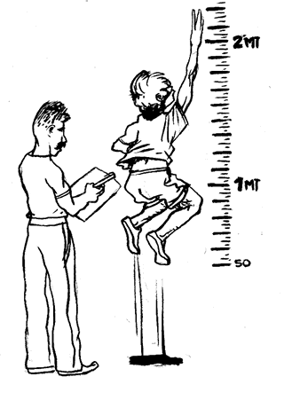 Ilustración de la prueba de potencia "Saltar y alcanzar"