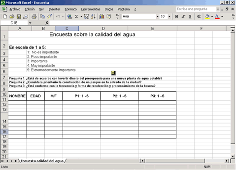 Pantalla del Excel Ejemplo 1