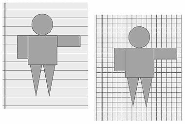 Figura sobre papel rayado y cuadriculado