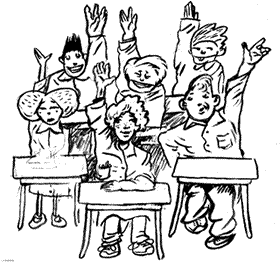 Chicos levantando la mano en el aula