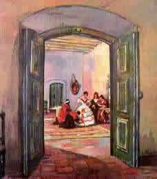 Interior de casa colonial según la pintora Léonie Matthis