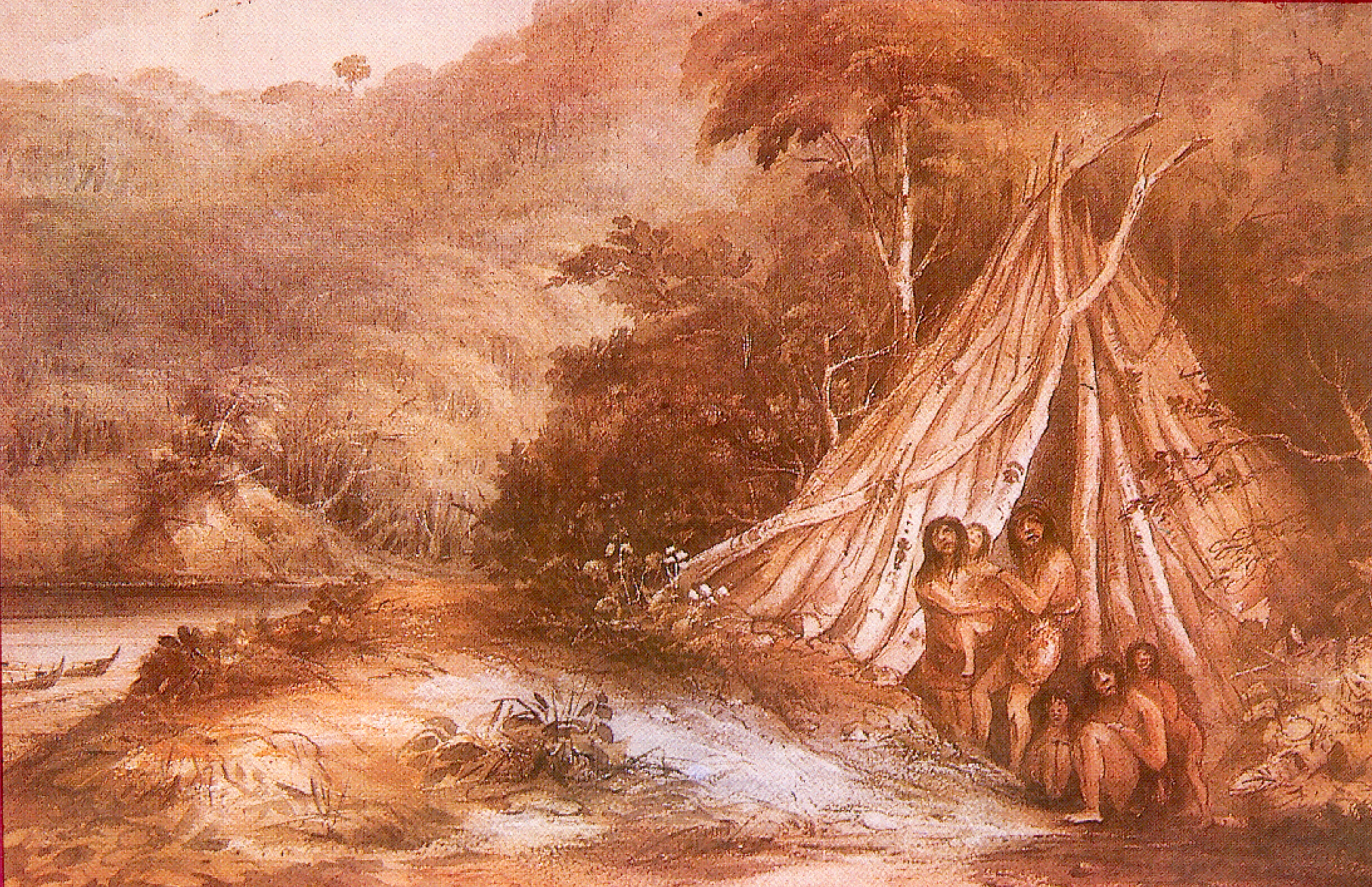 Familia fueguina en un wigwam