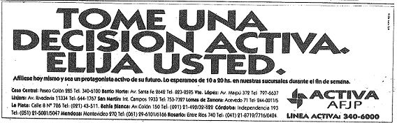 Publicidad de Activa AFJP 