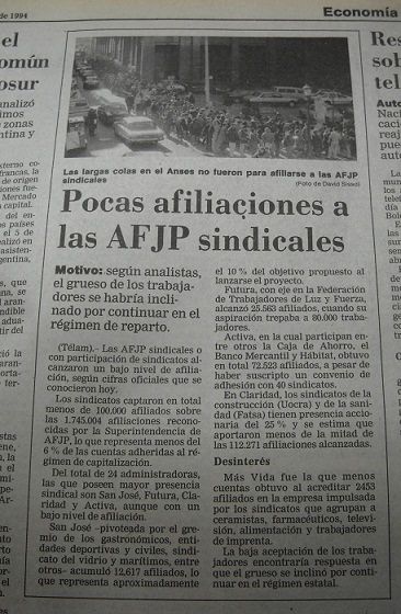 Pocas afiliaciones a las AFJP sindicales