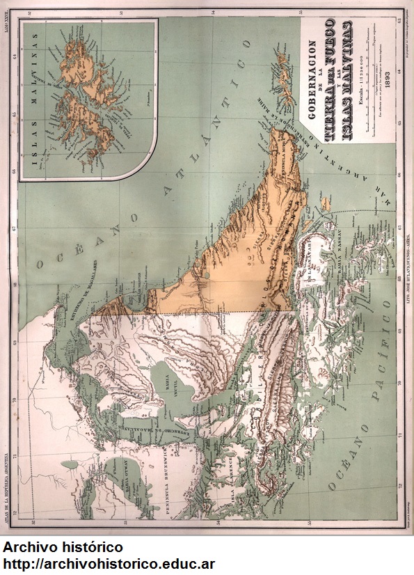 Tierra del Fuego e islas Malvinas en 1893