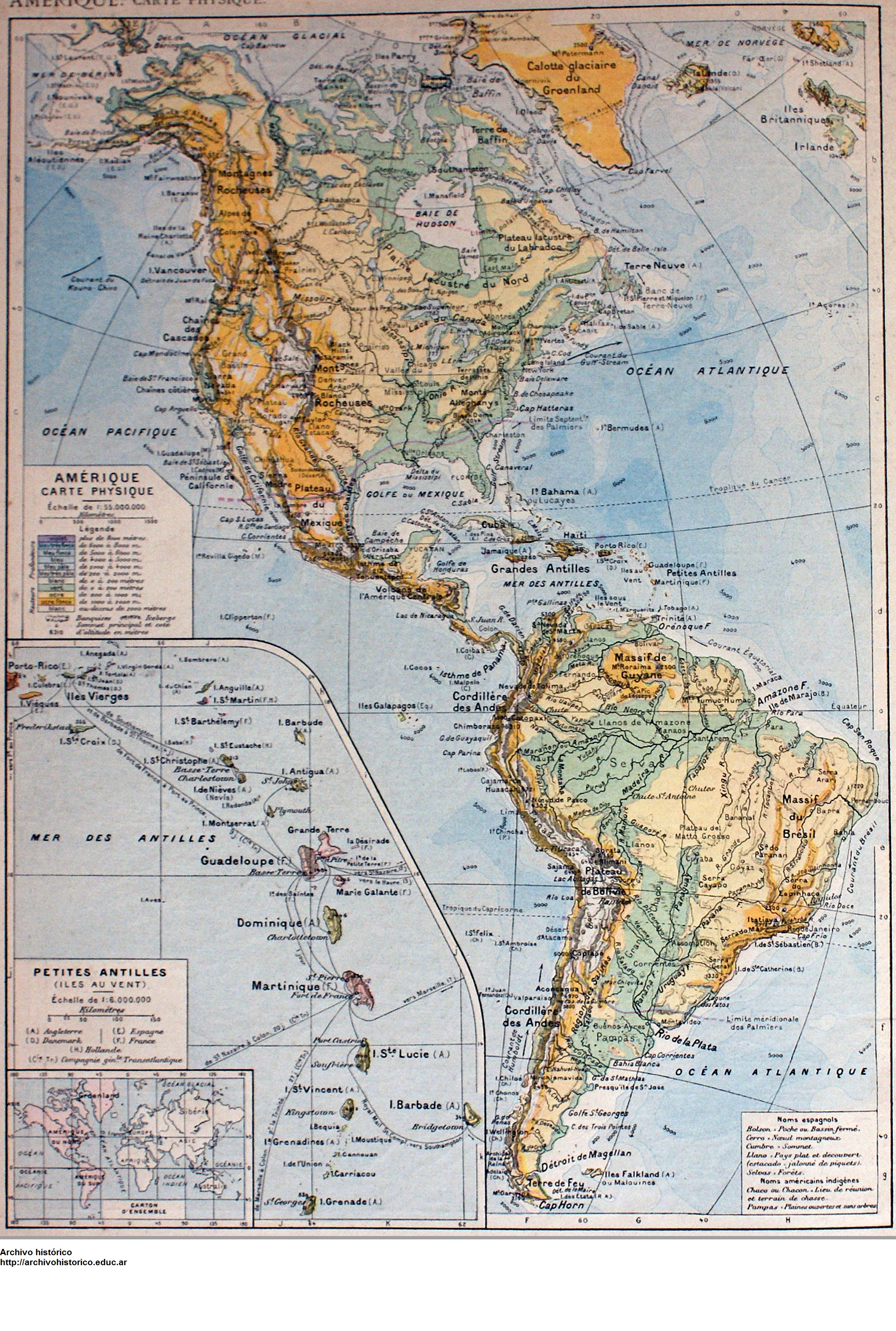 América en 1924. Geografía física