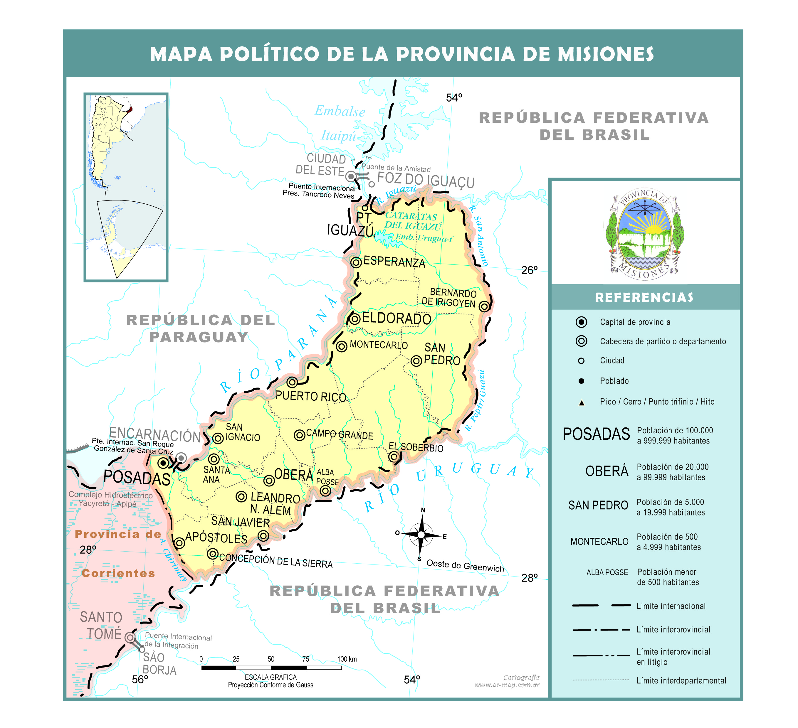 Mapa político de la provincia de Misiones