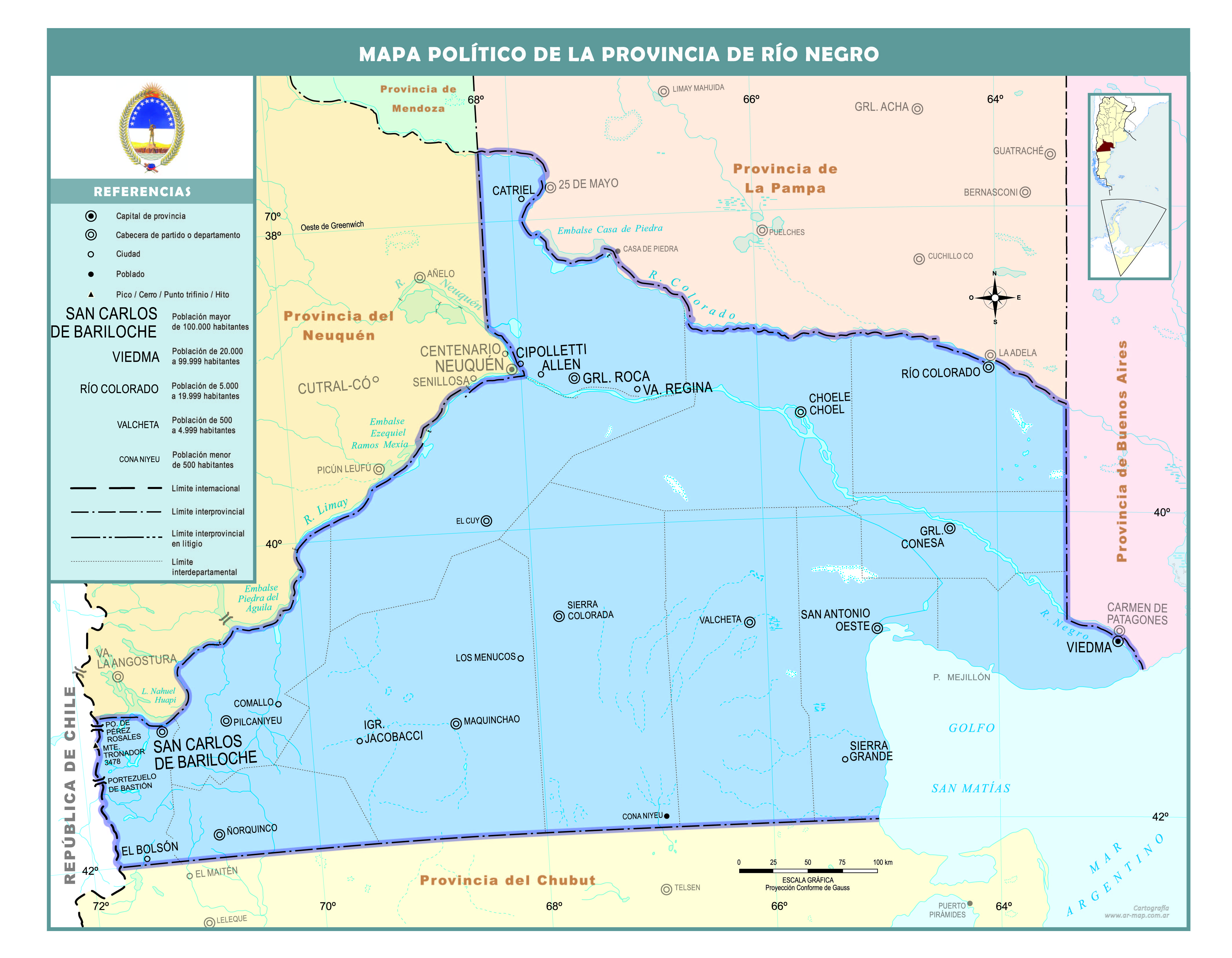 Mapa político de la provincia de Río Negro