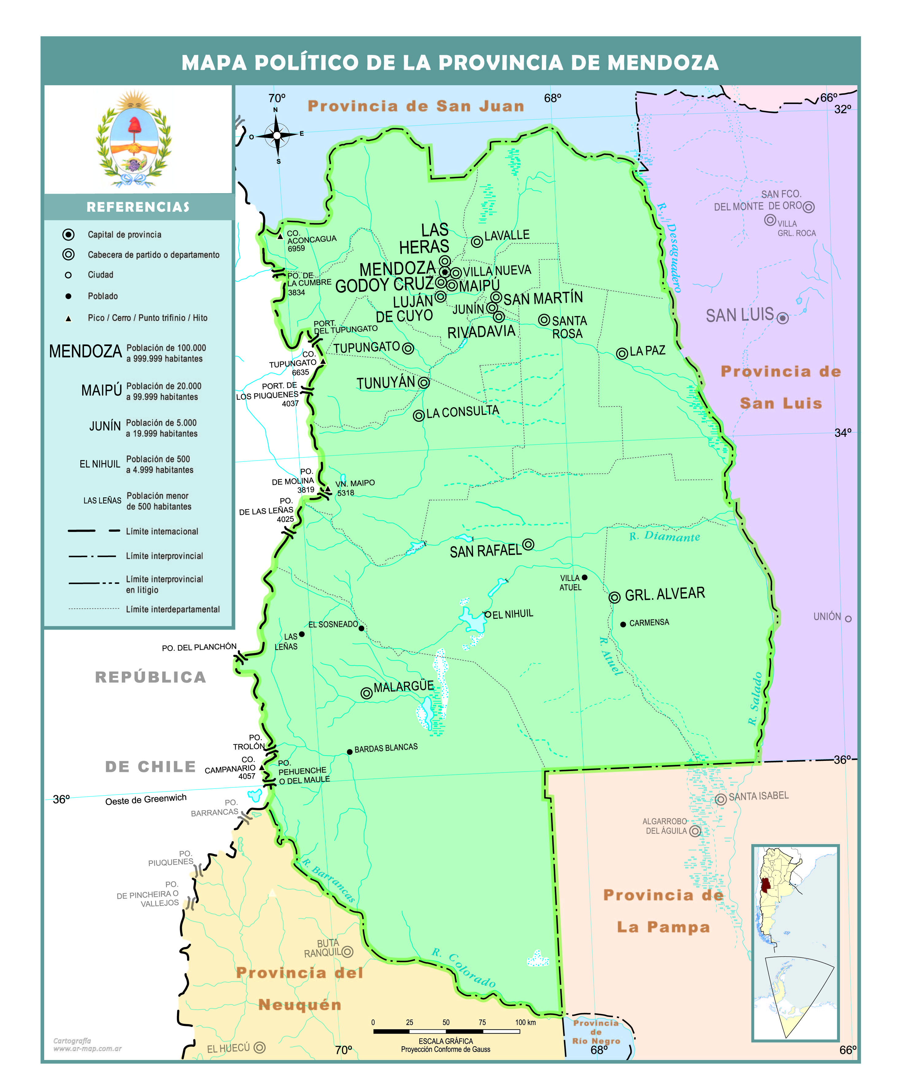 Mapa político de la provincia de Mendoza