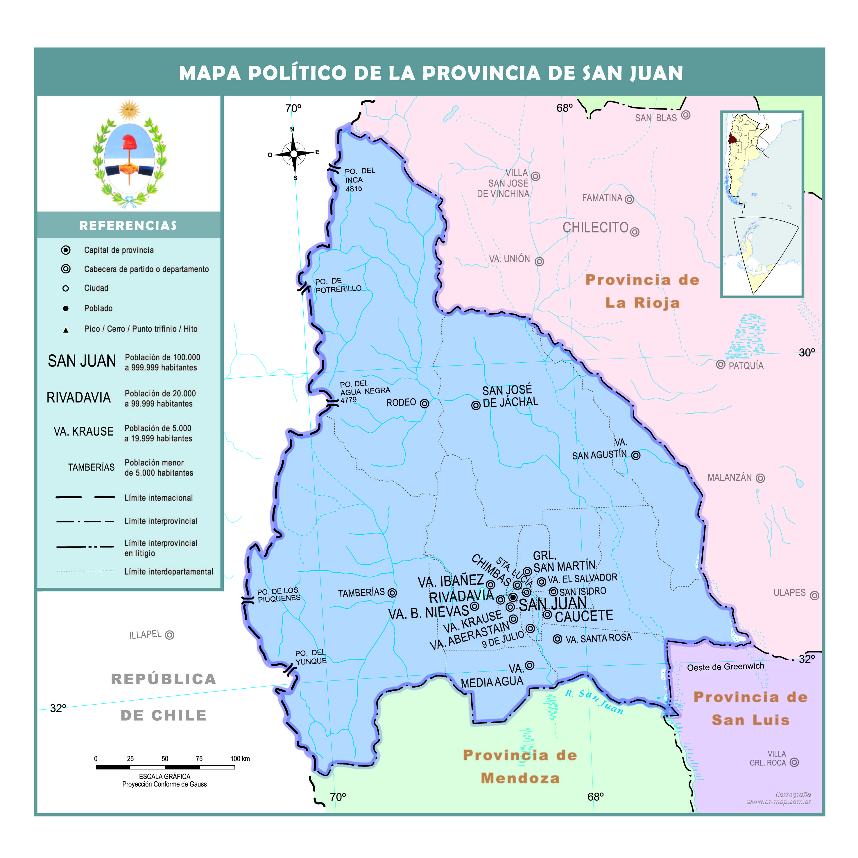 Mapa político de la provincia de San Juan