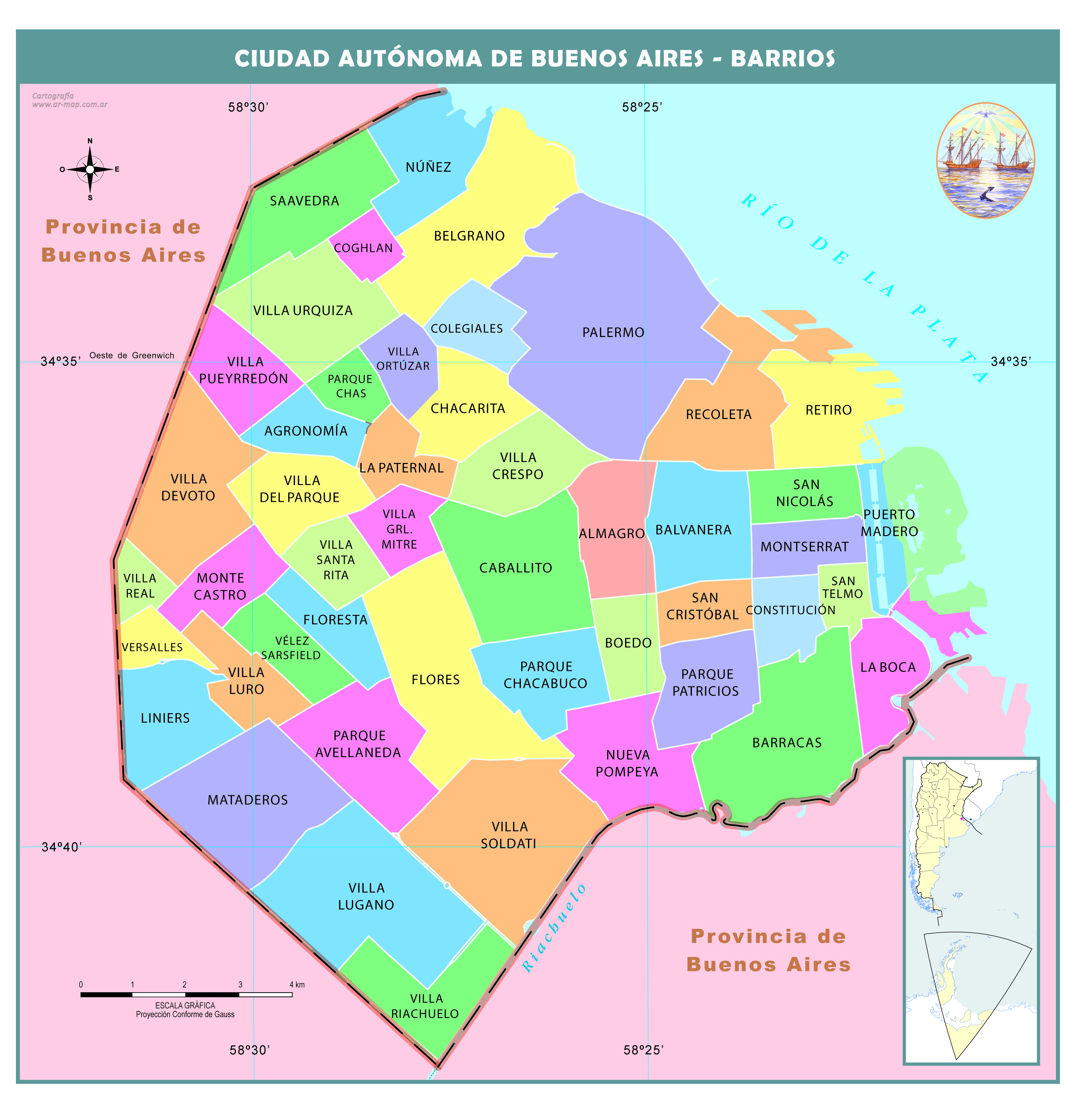 Mapa político de la Ciudad Autónoma de Buenos Aires