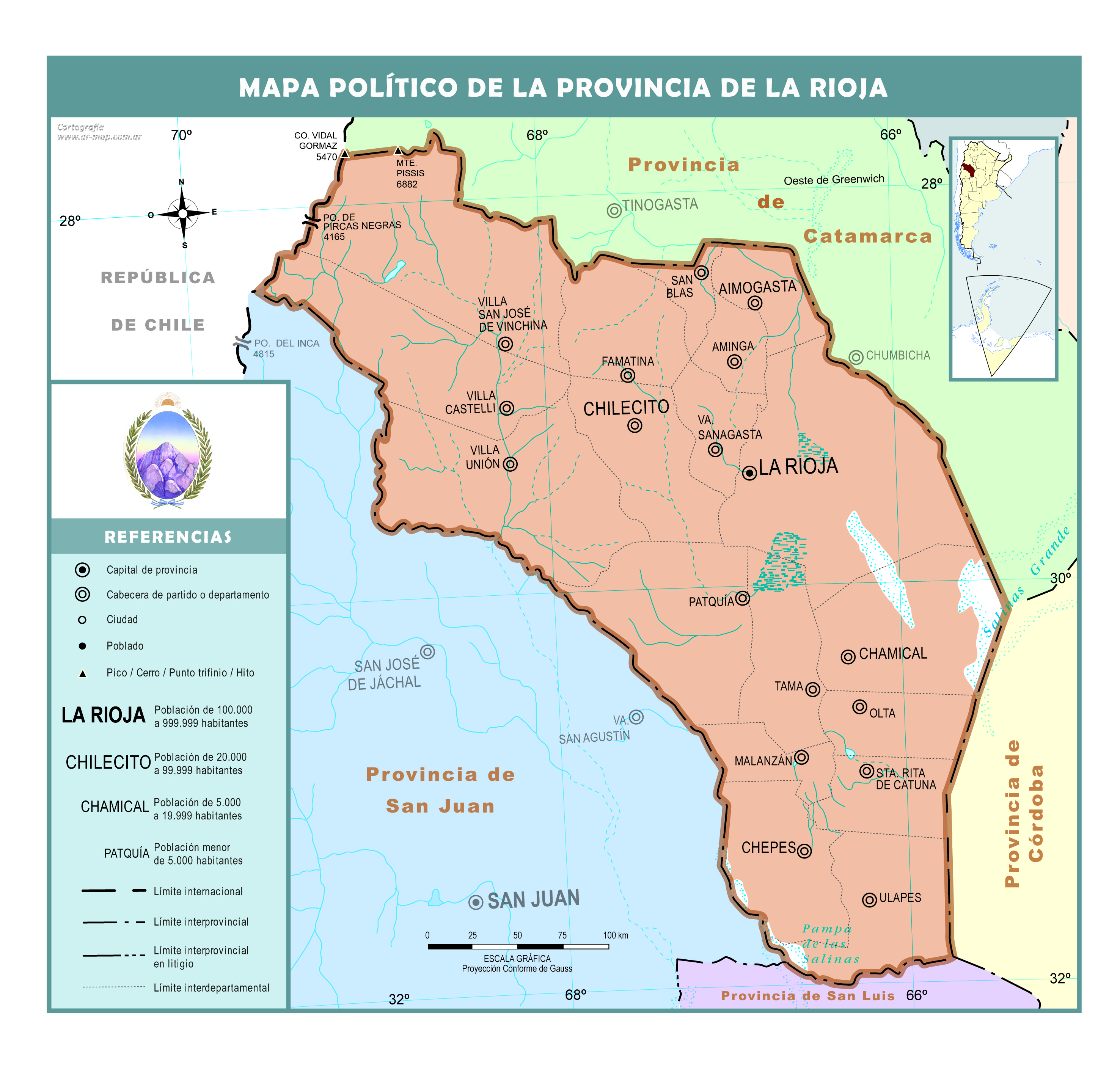 Mapa político de la provincia de La Rioja