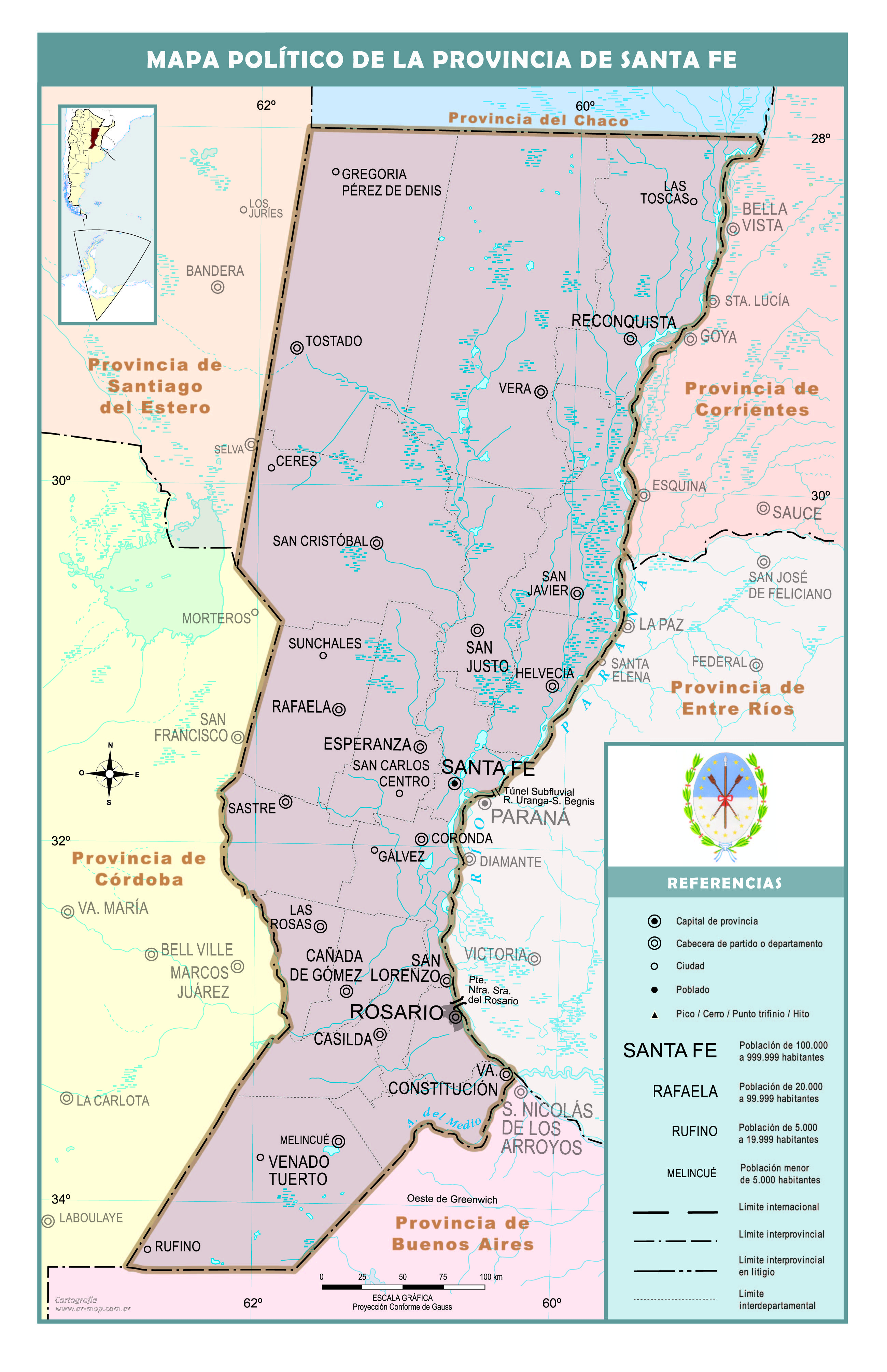 Mapa político de la provincia de Santa Fe