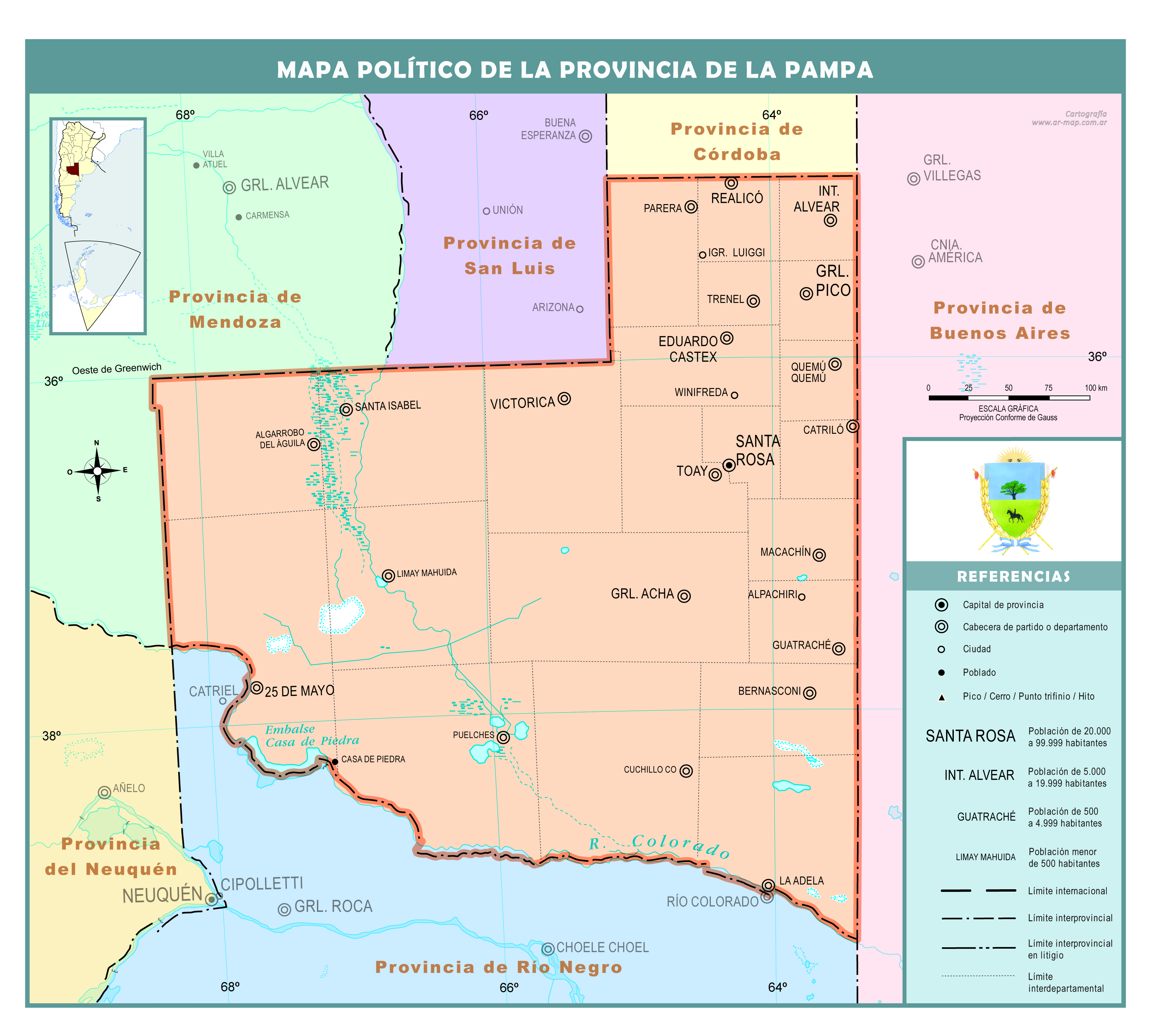 Mapa político de la provincia de La Pampa