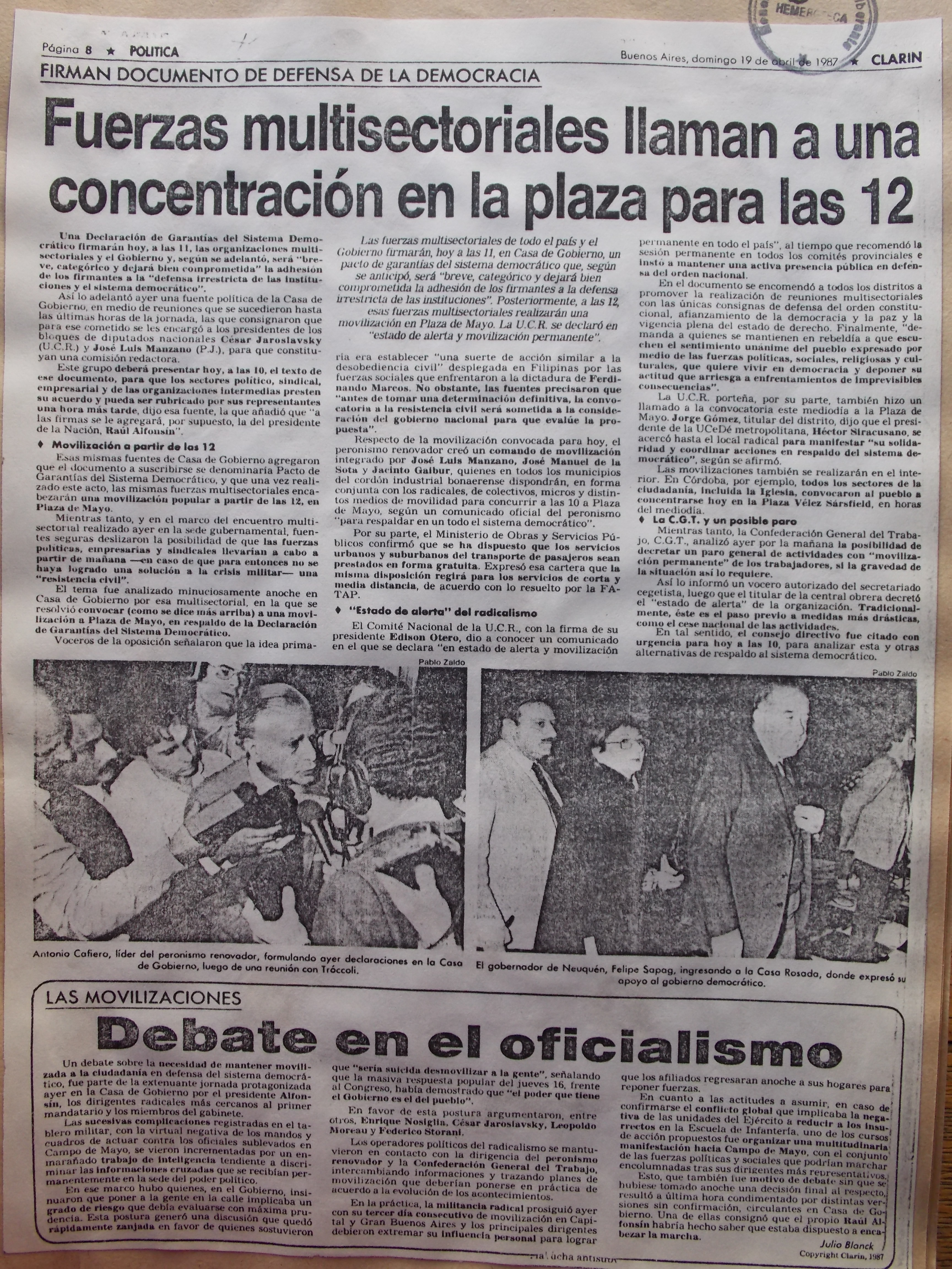 «Fuerzas multisectoriales llaman a una concentración en la Plaza para las 12»