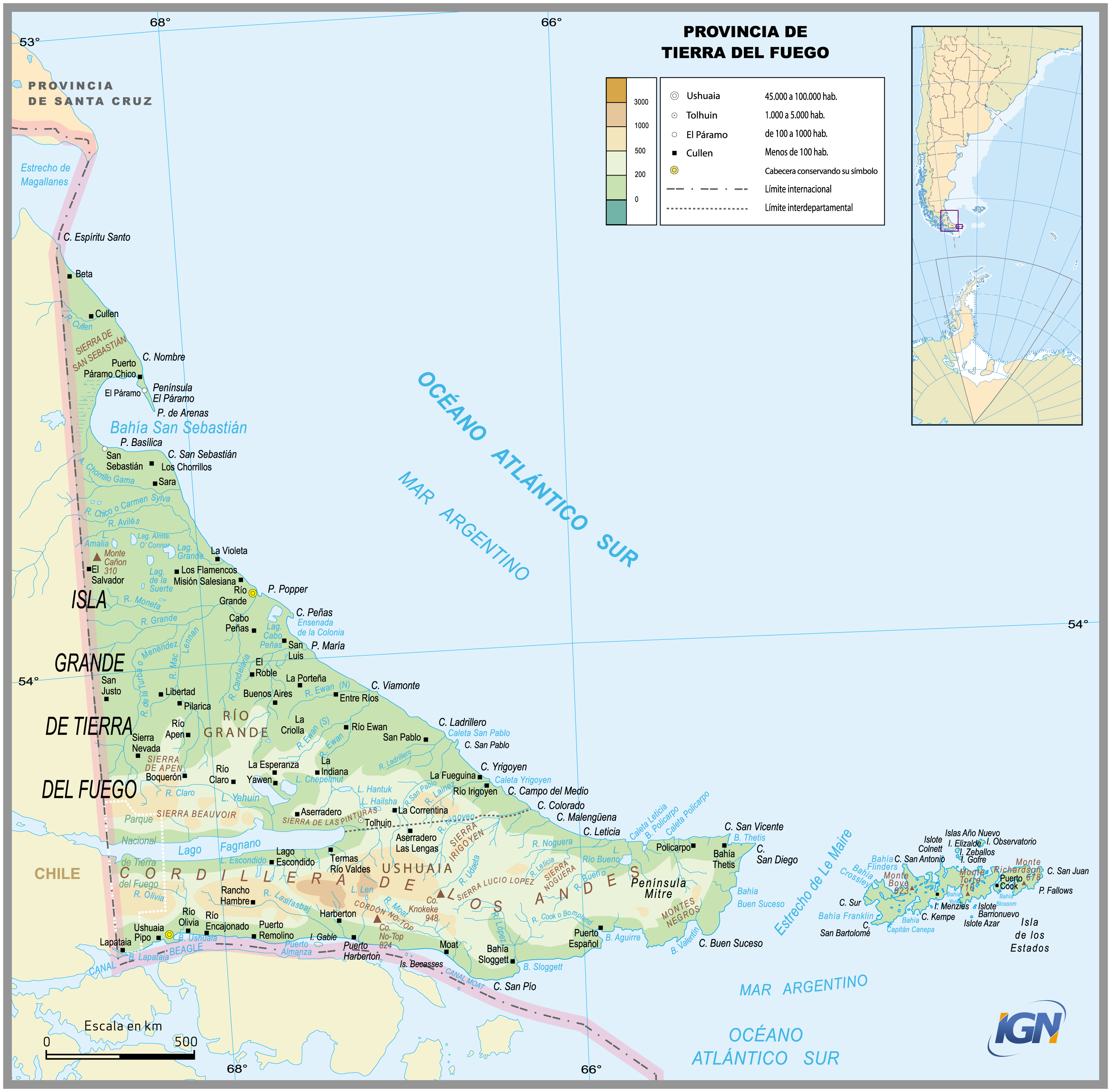 Provincia de Tierra del Fuego Físico - Político