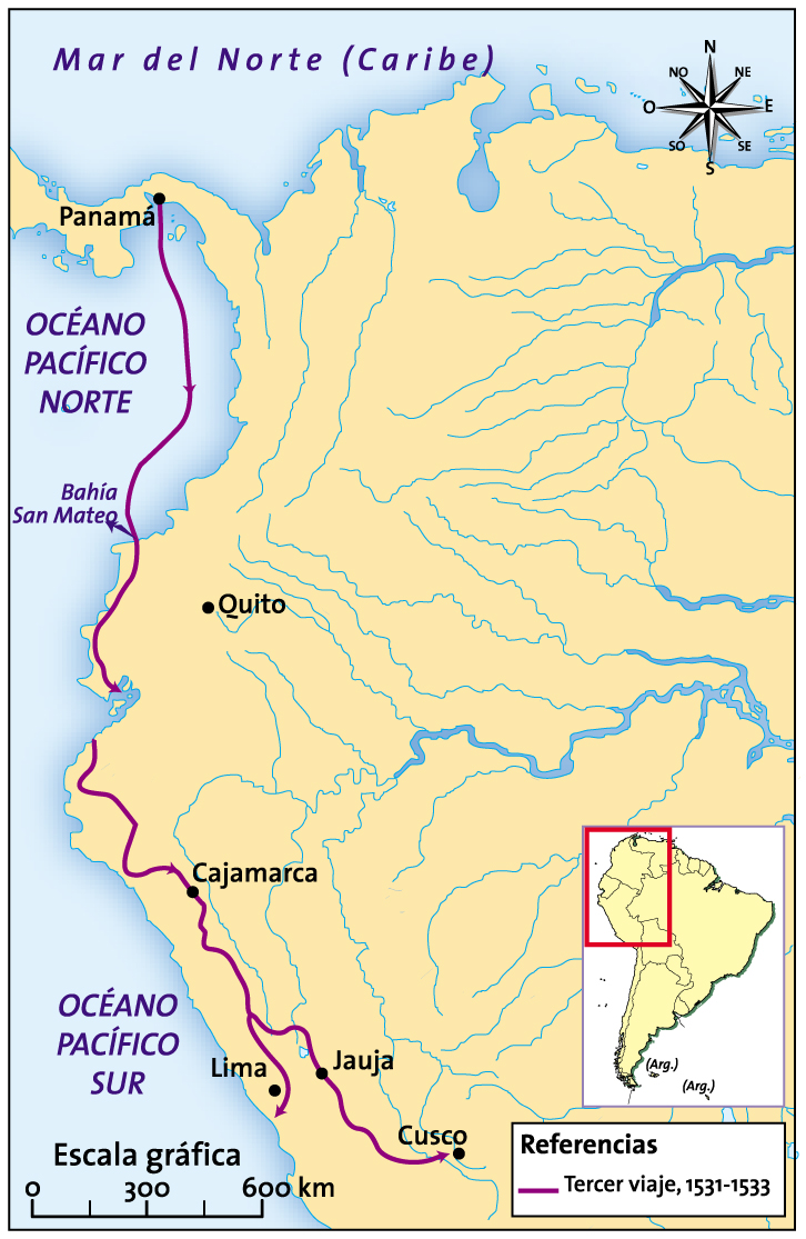 Recorrido del viaje de Pizarro