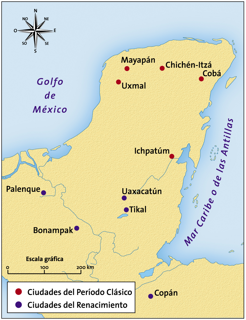 Ciudades de la península de Yucatán durante el período clásico y el Renacimiento