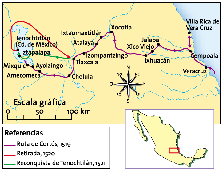 Recorrido de Hernán Cortés en México