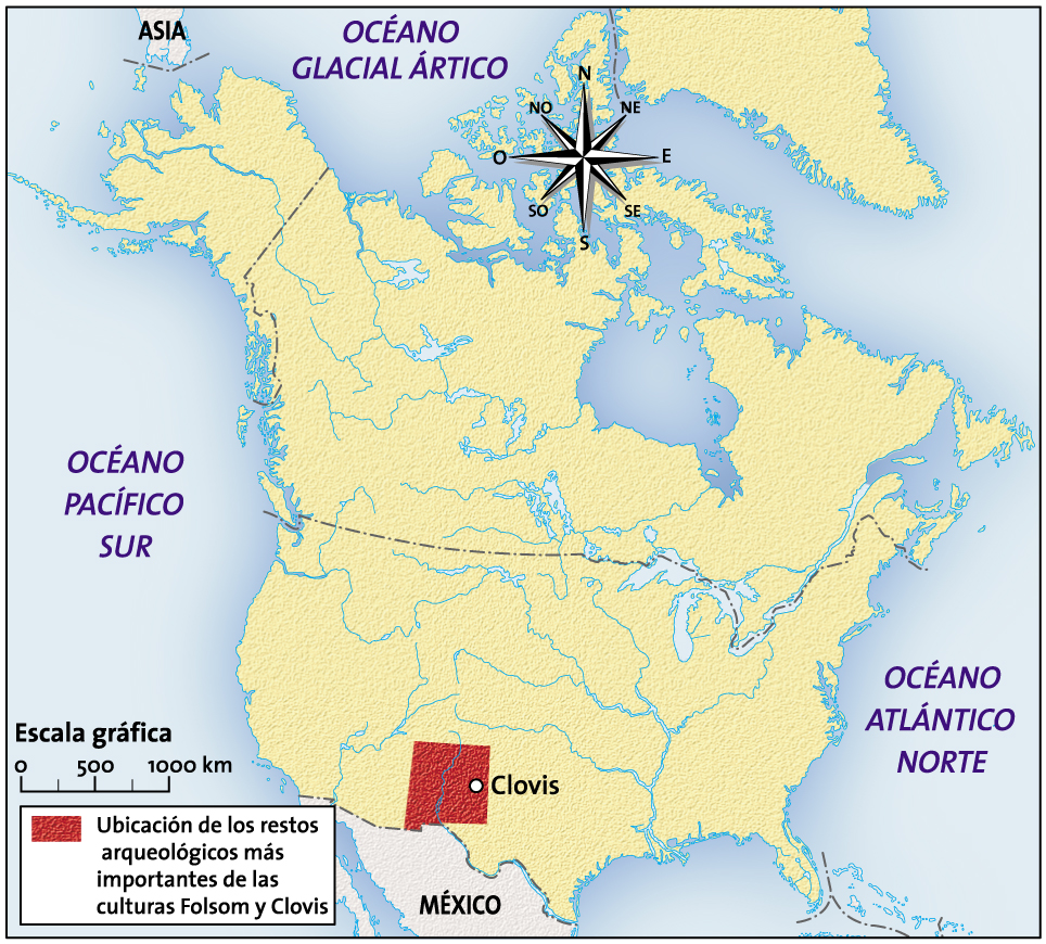 Restos geográficos de las culturas Folsom y Clovis