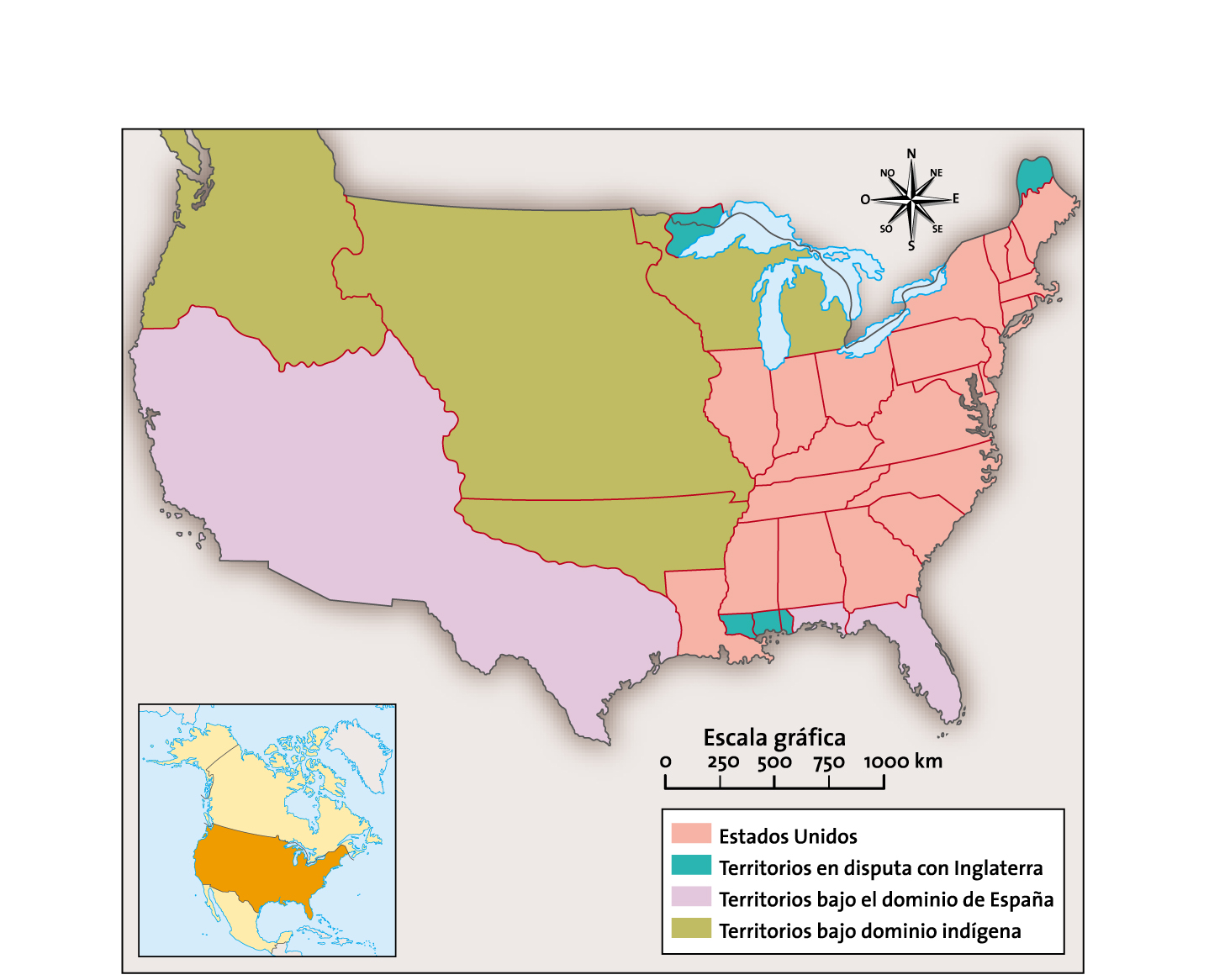 Estados Unidos, distribución territorial (1820)