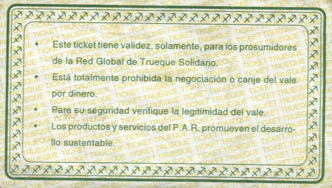 Dorso del billete de trueque