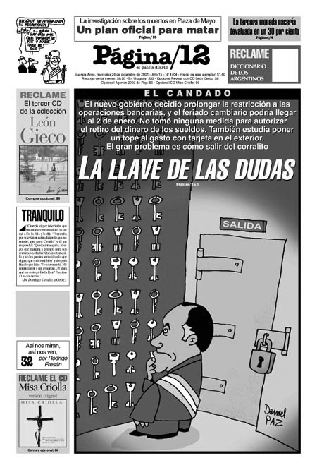 Tapa de Página/12, 26/12/2001.