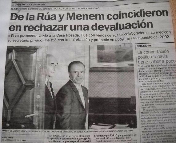 «De la Rúa y Menem coincidieron en rechazar una devaluación»