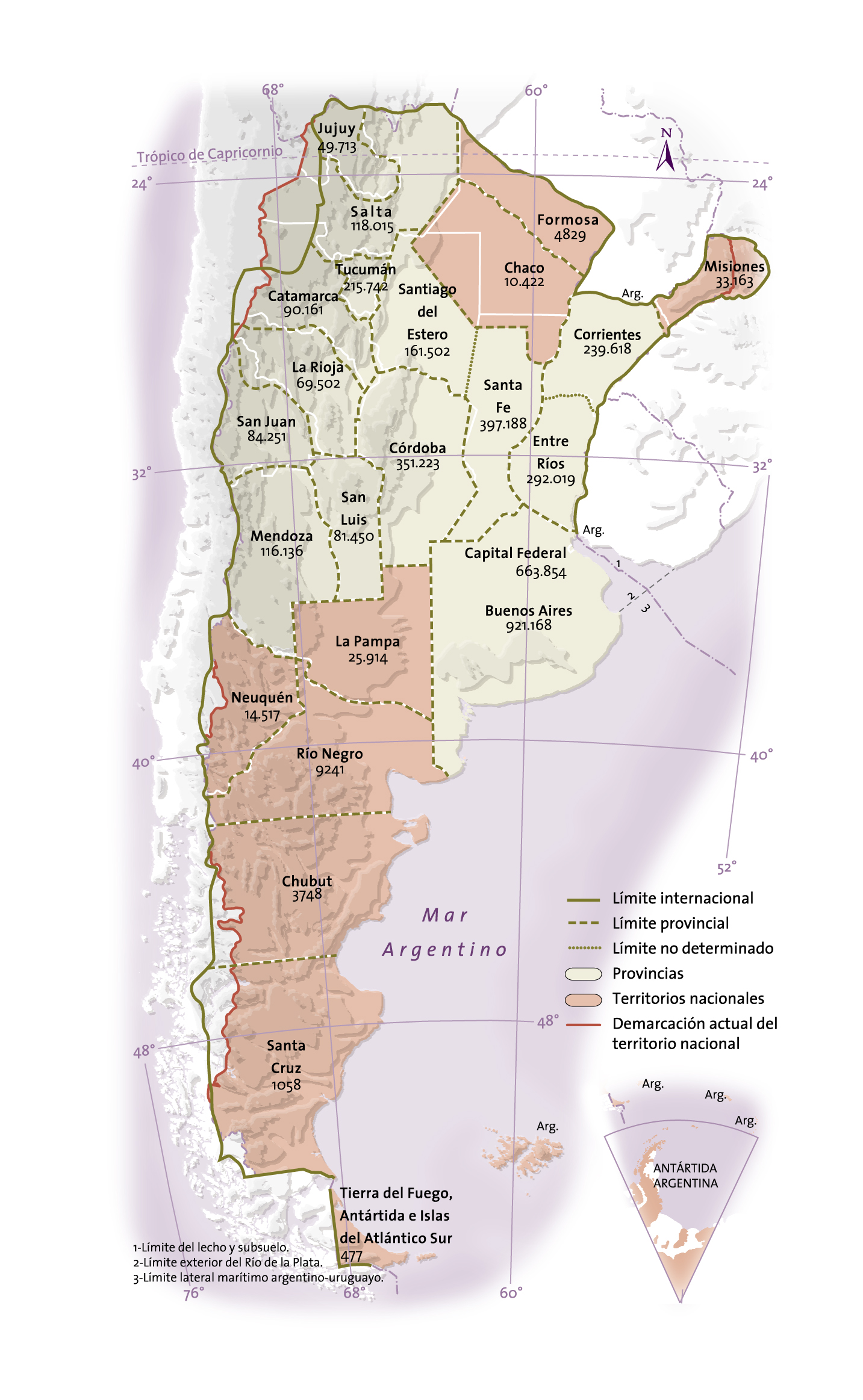 República Argentina: límites de provincias y territorios nacionales, y distribución de población (1887-1895)