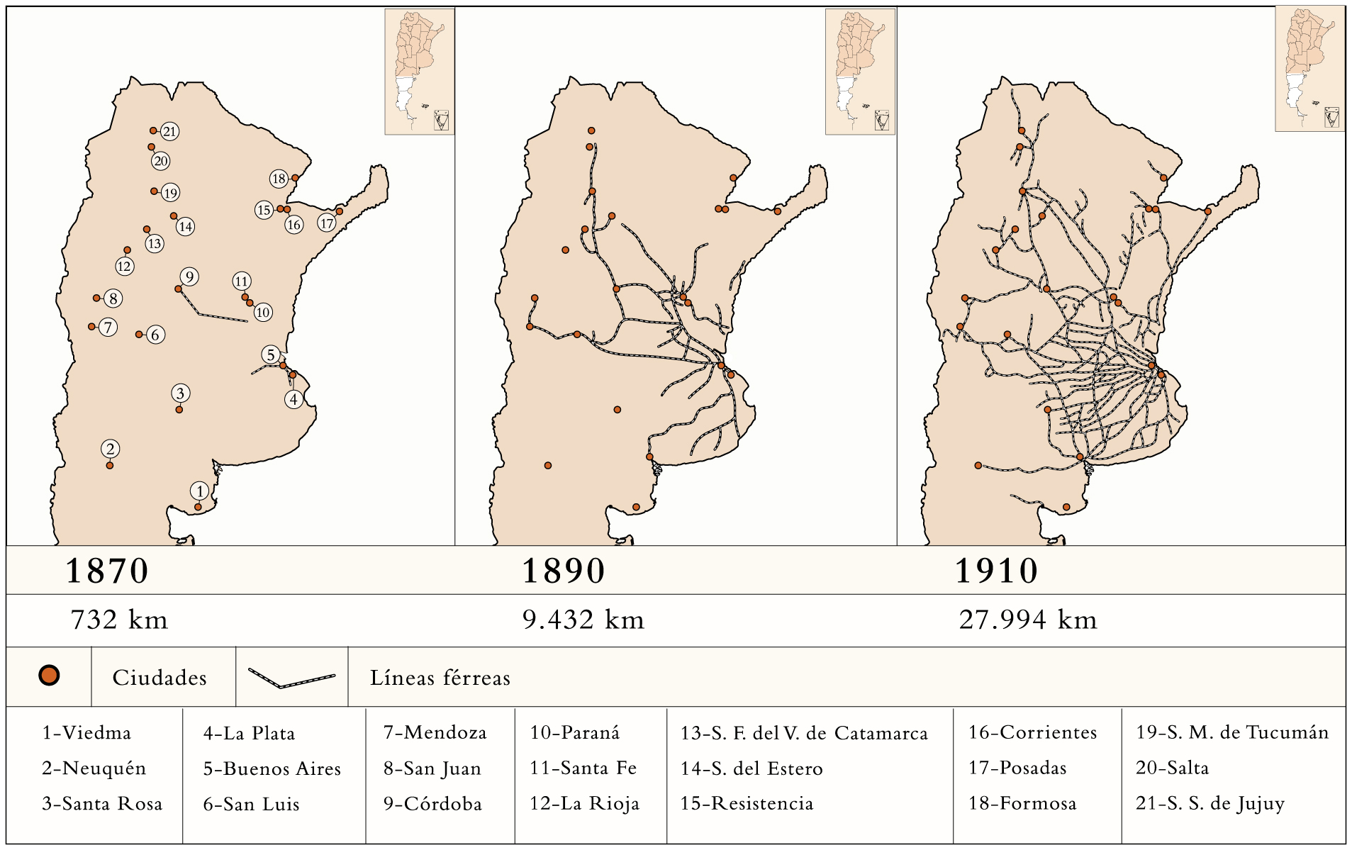 Desarrollo de la red ferroviaria argentina, a partir de 1870
