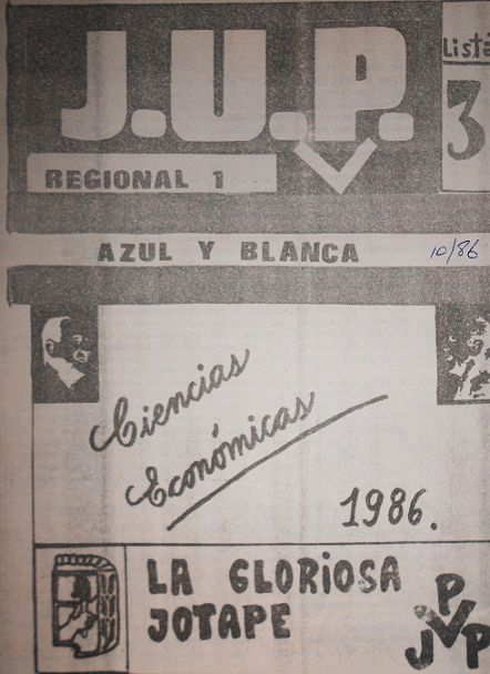 Volante de la J.U.P, Facultad de Ciencias Económicas, octubre de 1986.