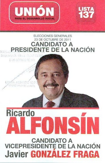 Boleta electoral de Alfonsín-Fraga