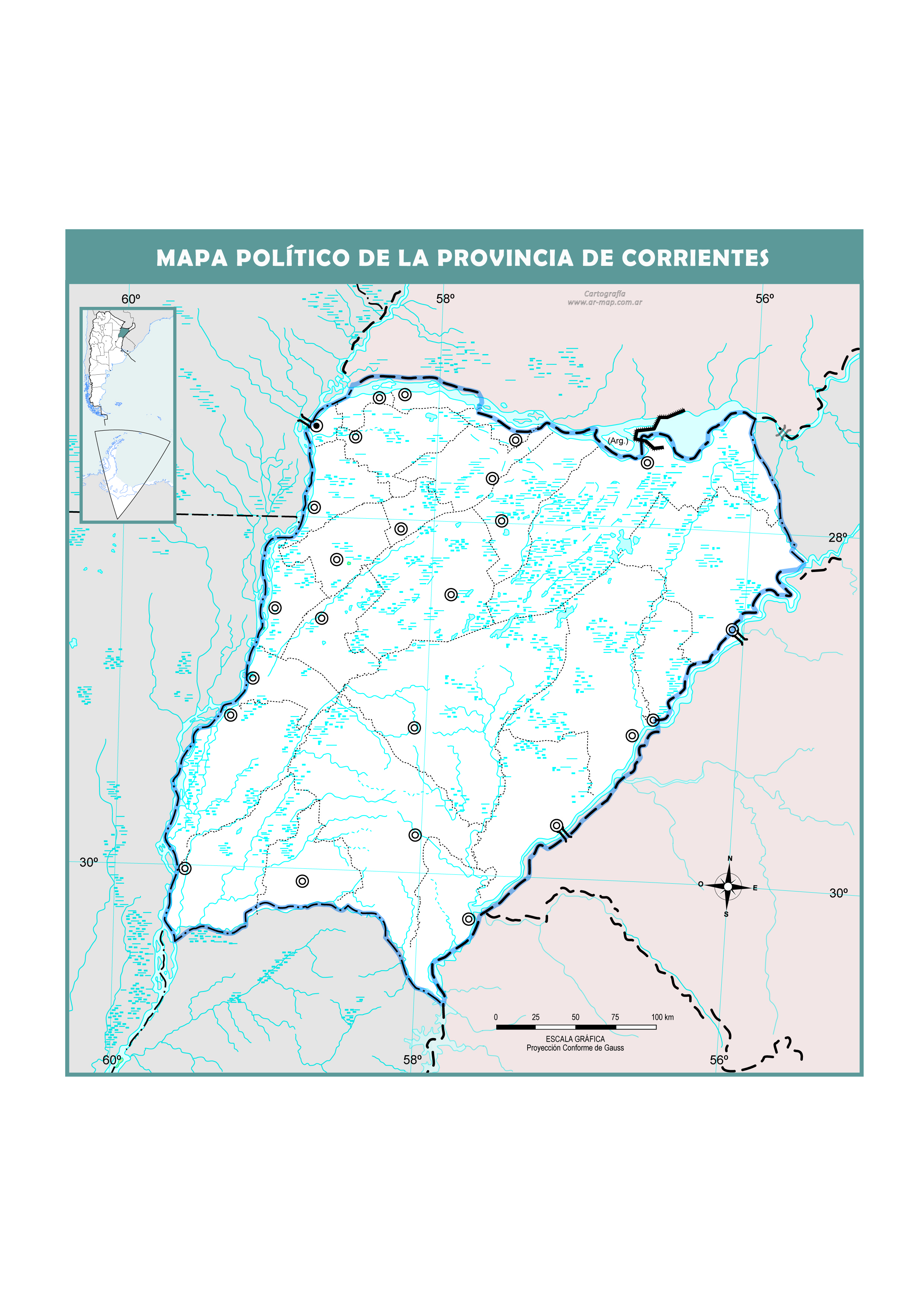Mapa mudo político de Corrientes