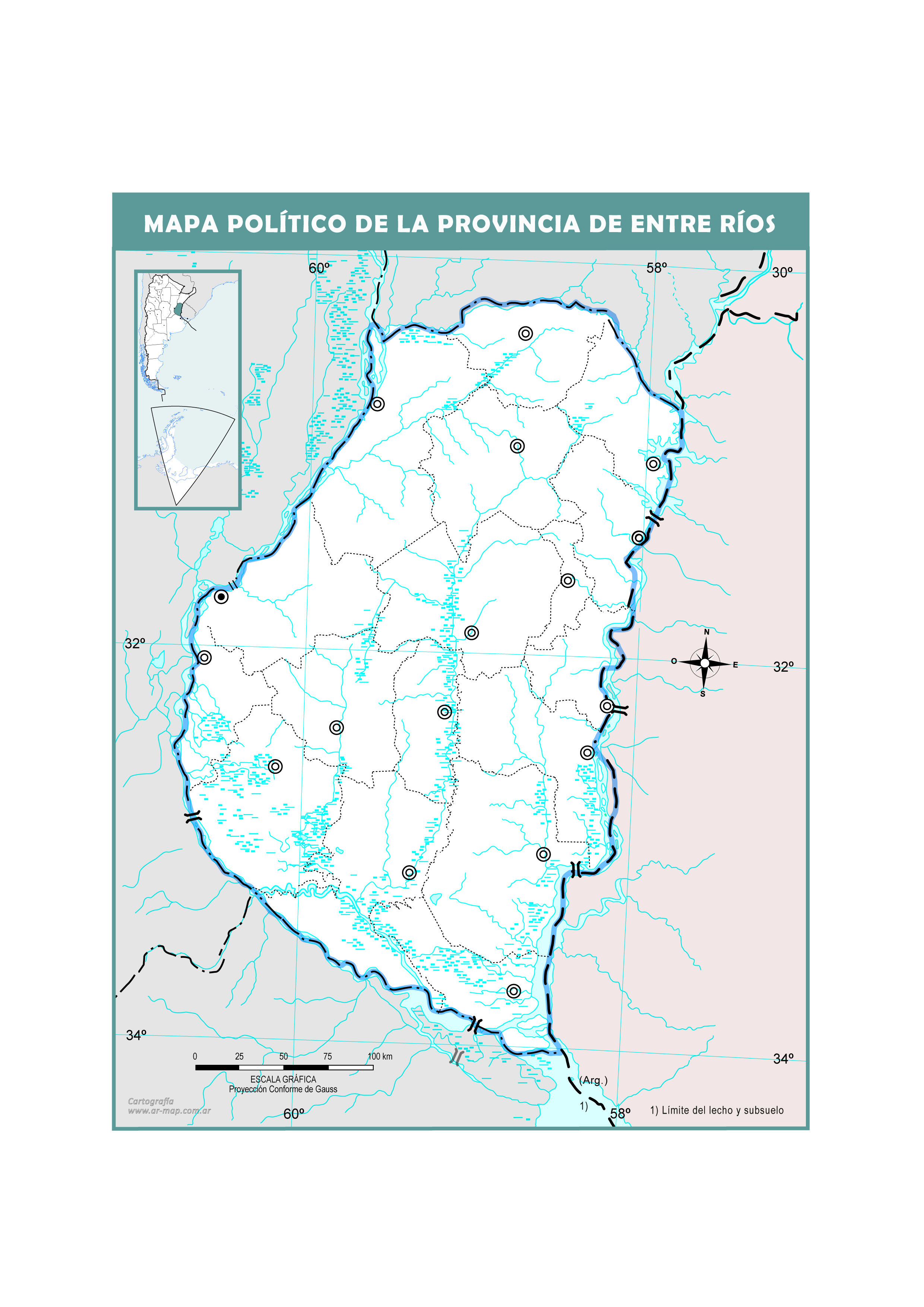 Mapa mudo político de Entre Ríos