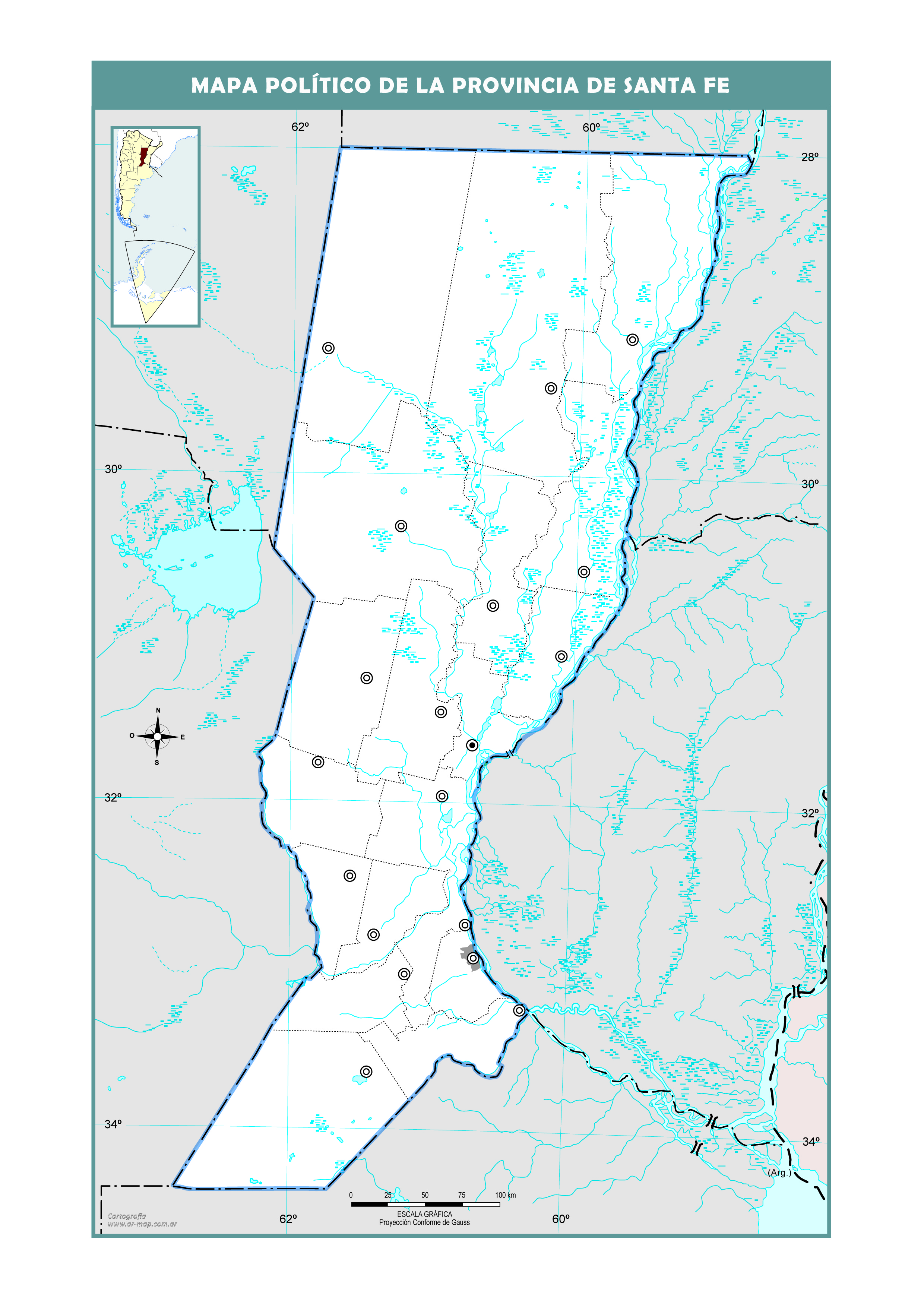 Mapa mudo político de Santa Fe